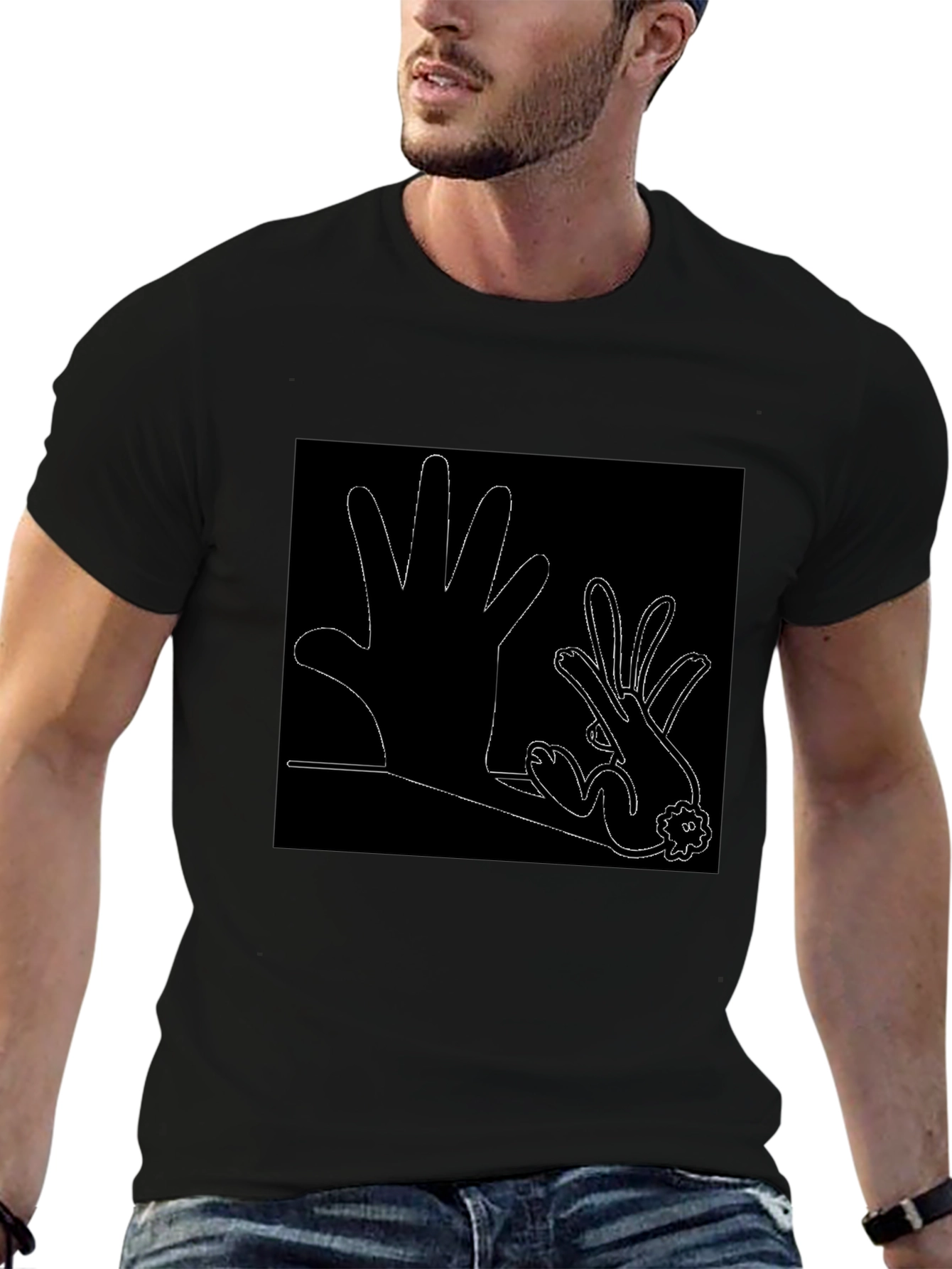 Hand Shadow Rabbit T-Shirt - Unique Design