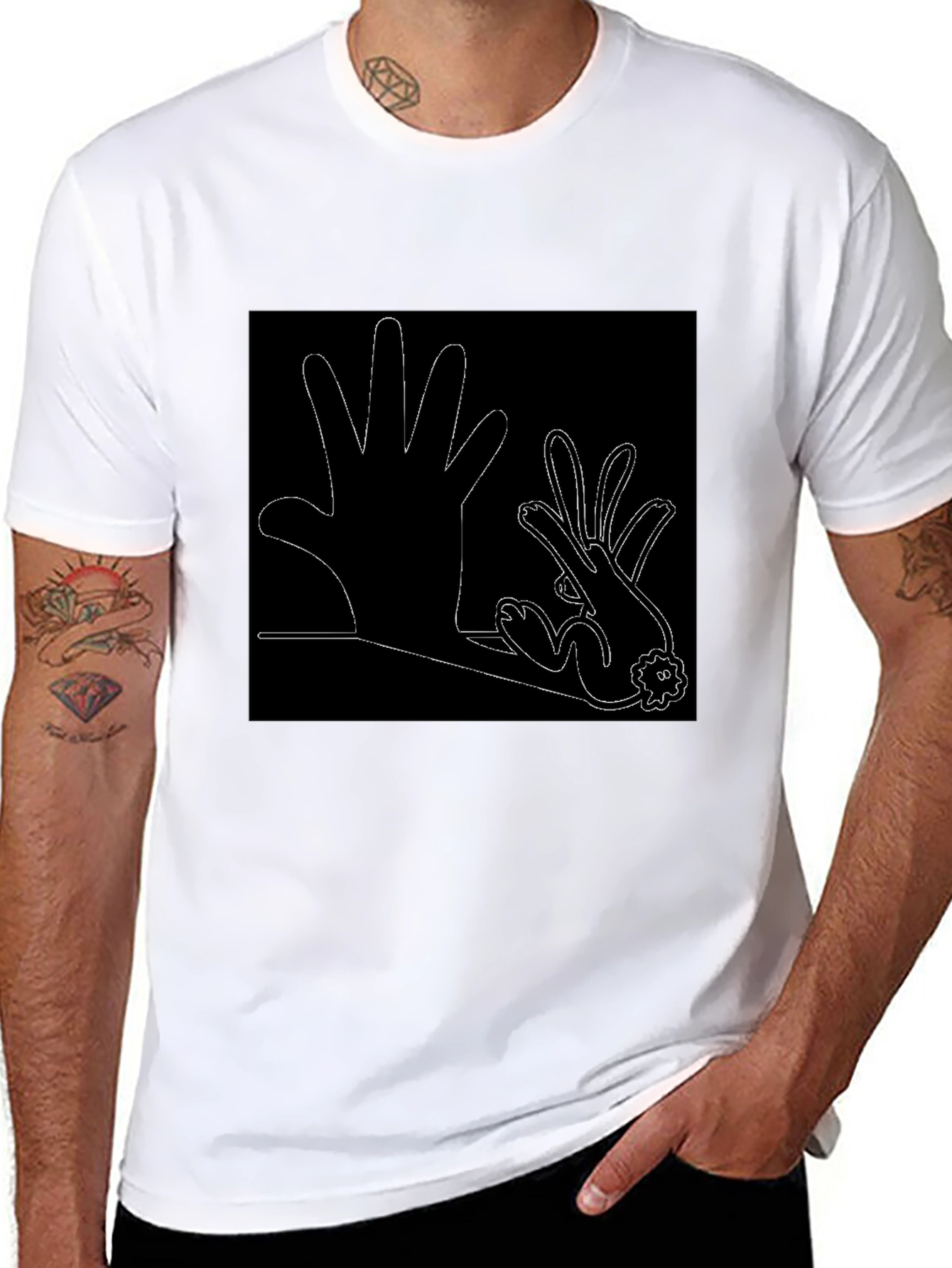 Hand Shadow Rabbit T-Shirt - Unique Design