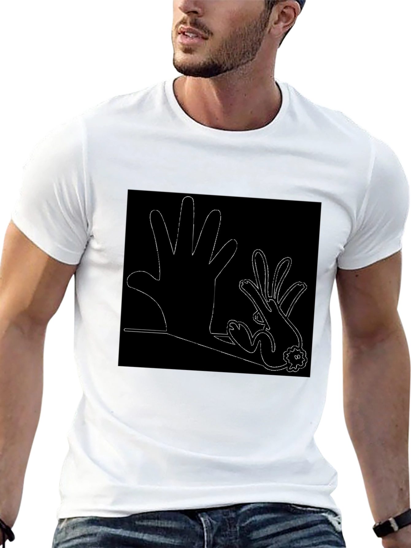 Hand Shadow Rabbit T-Shirt - Unique Design