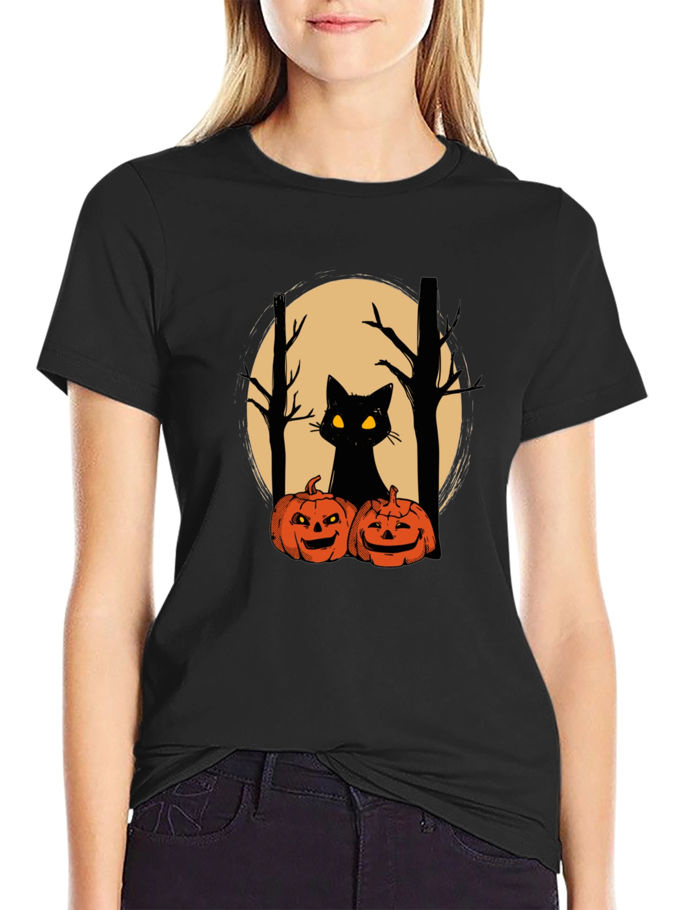 Halloween Black Cat Pumpkin T-Shirt