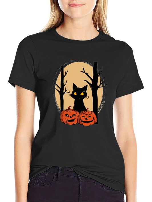Halloween Black Cat Pumpkin T-Shirt