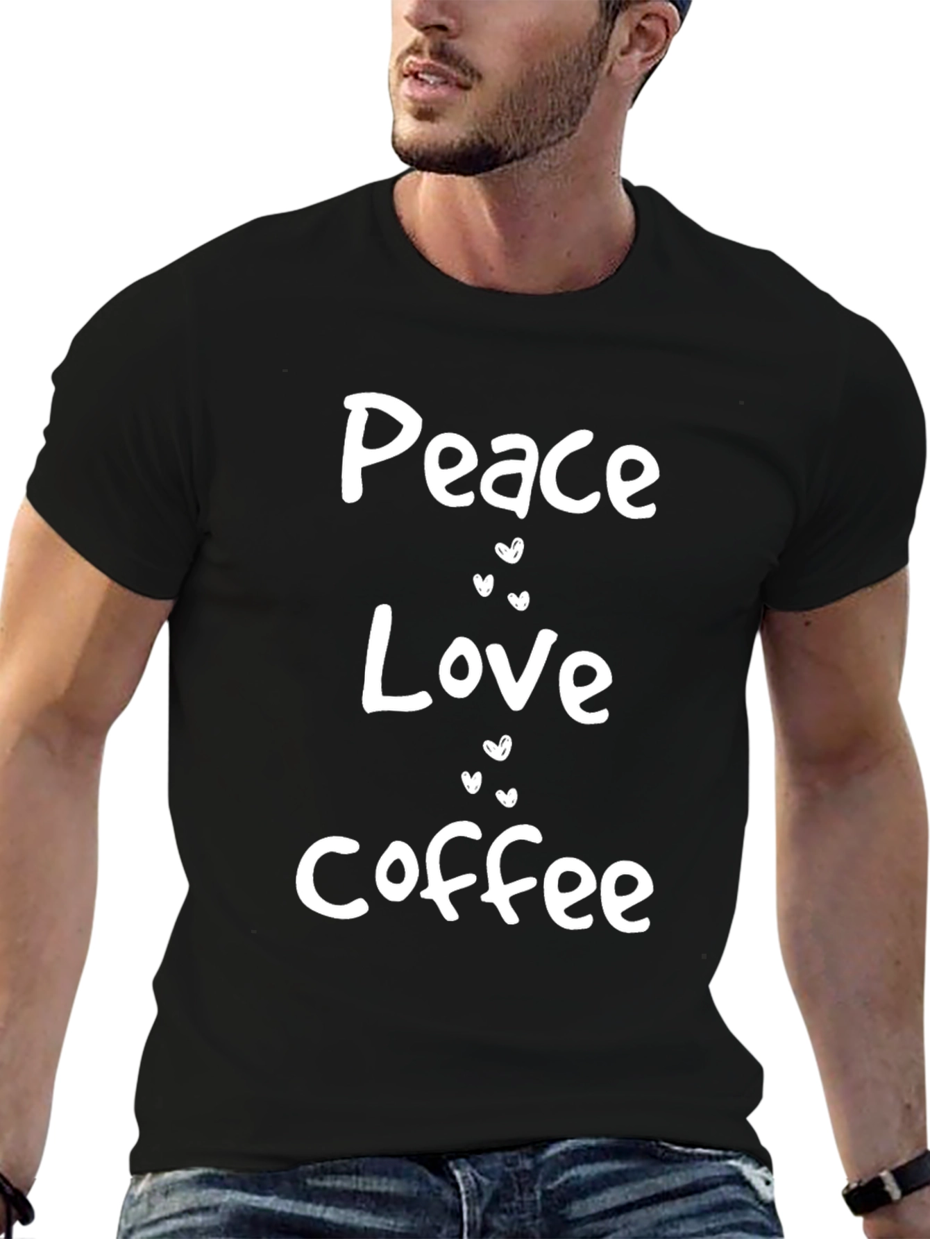 Peace Love Coffee Black Graphic T-Shirt