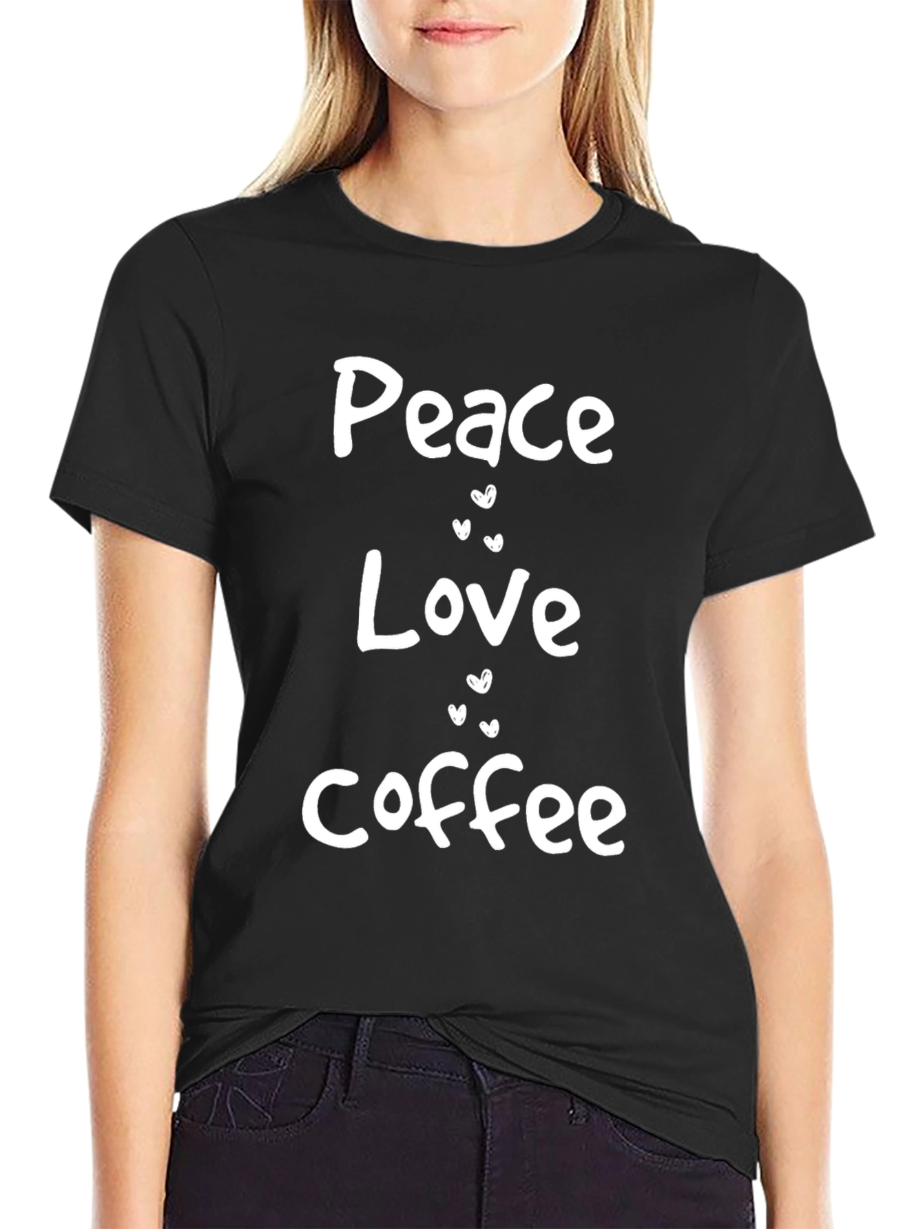 Peace Love Coffee Black Graphic T-Shirt