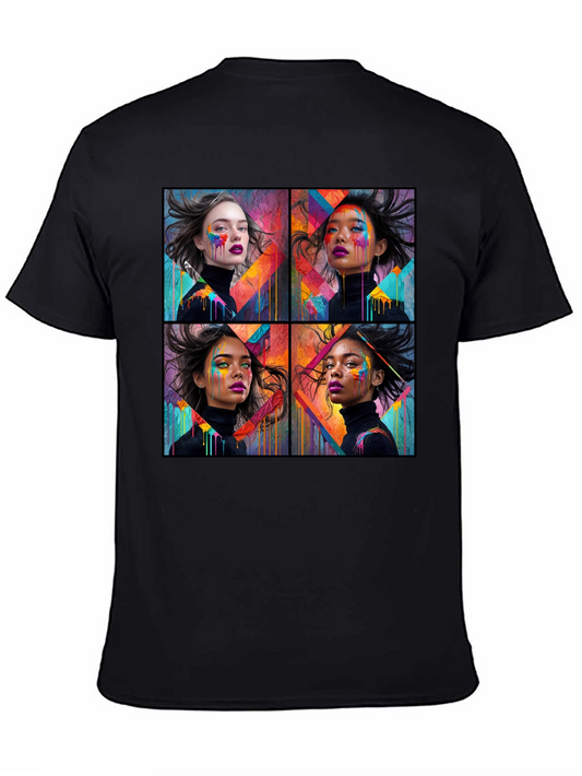 Artistic Woman Faces Graphic Black T-Shirt