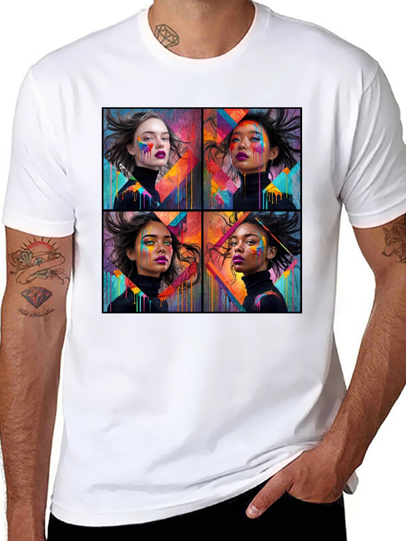Artistic Woman Faces Graphic Black T-Shirt