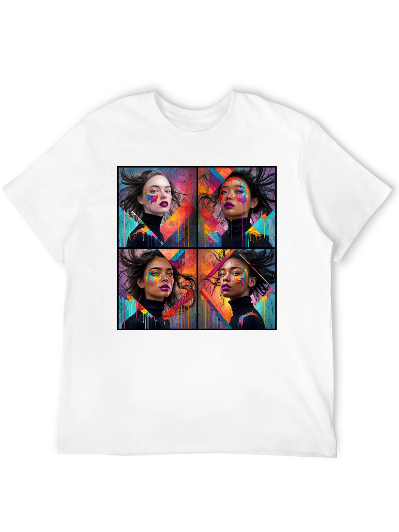 Artistic Woman Faces Graphic Black T-Shirt