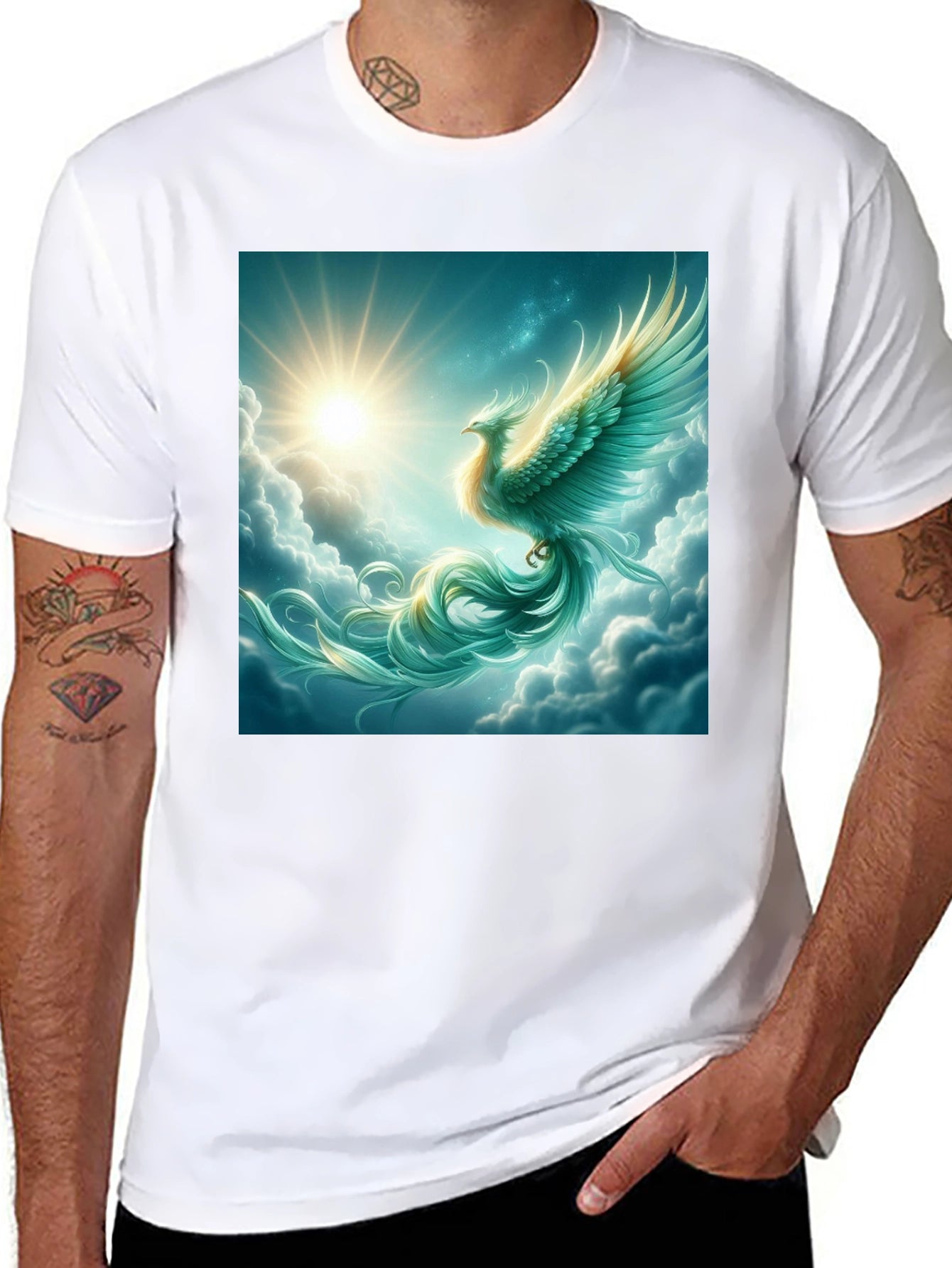 Mystical Phoenix Graphic Tee - Black Cotton Blend