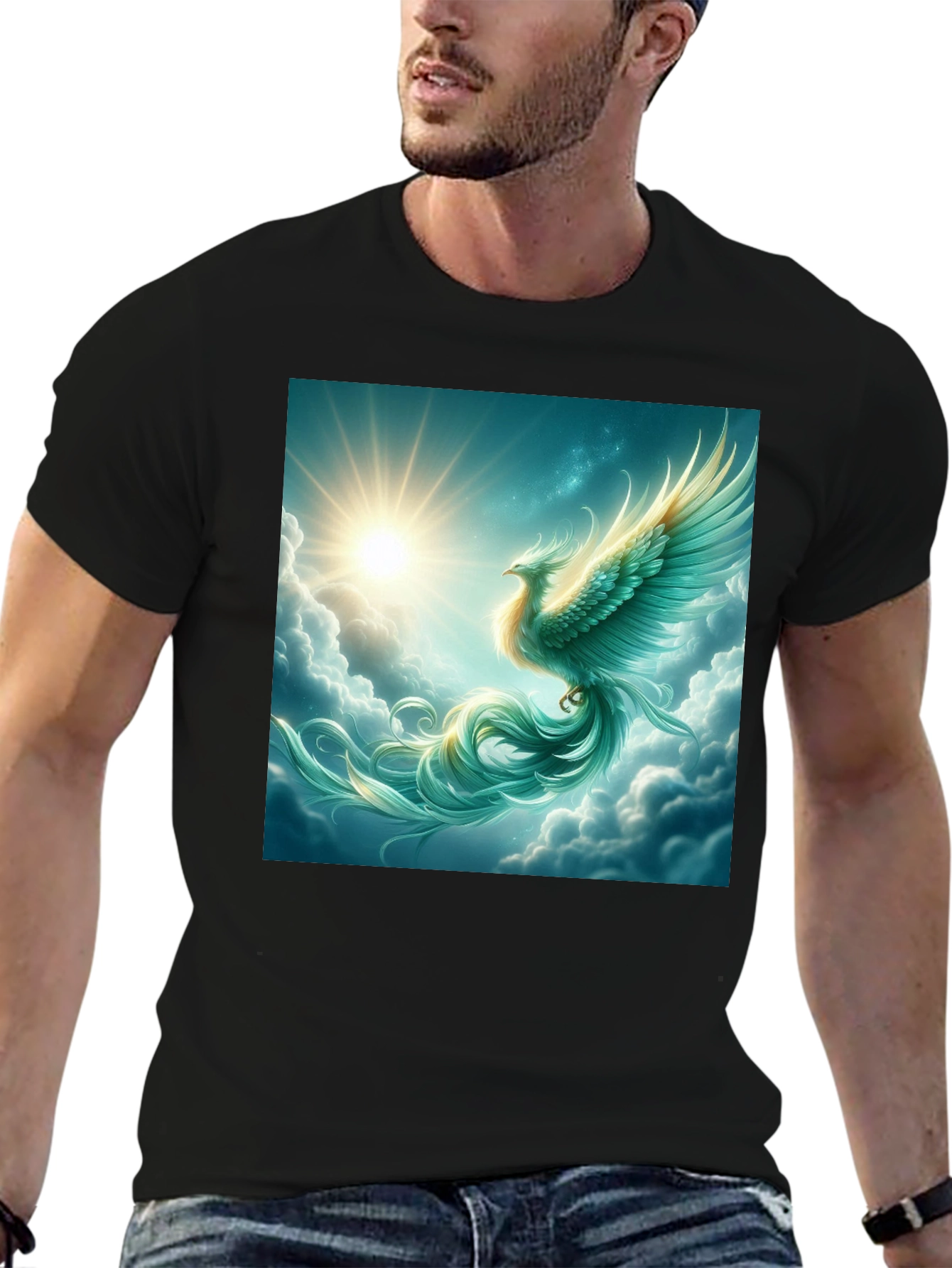 Mystical Phoenix Graphic Tee - Black Cotton Blend