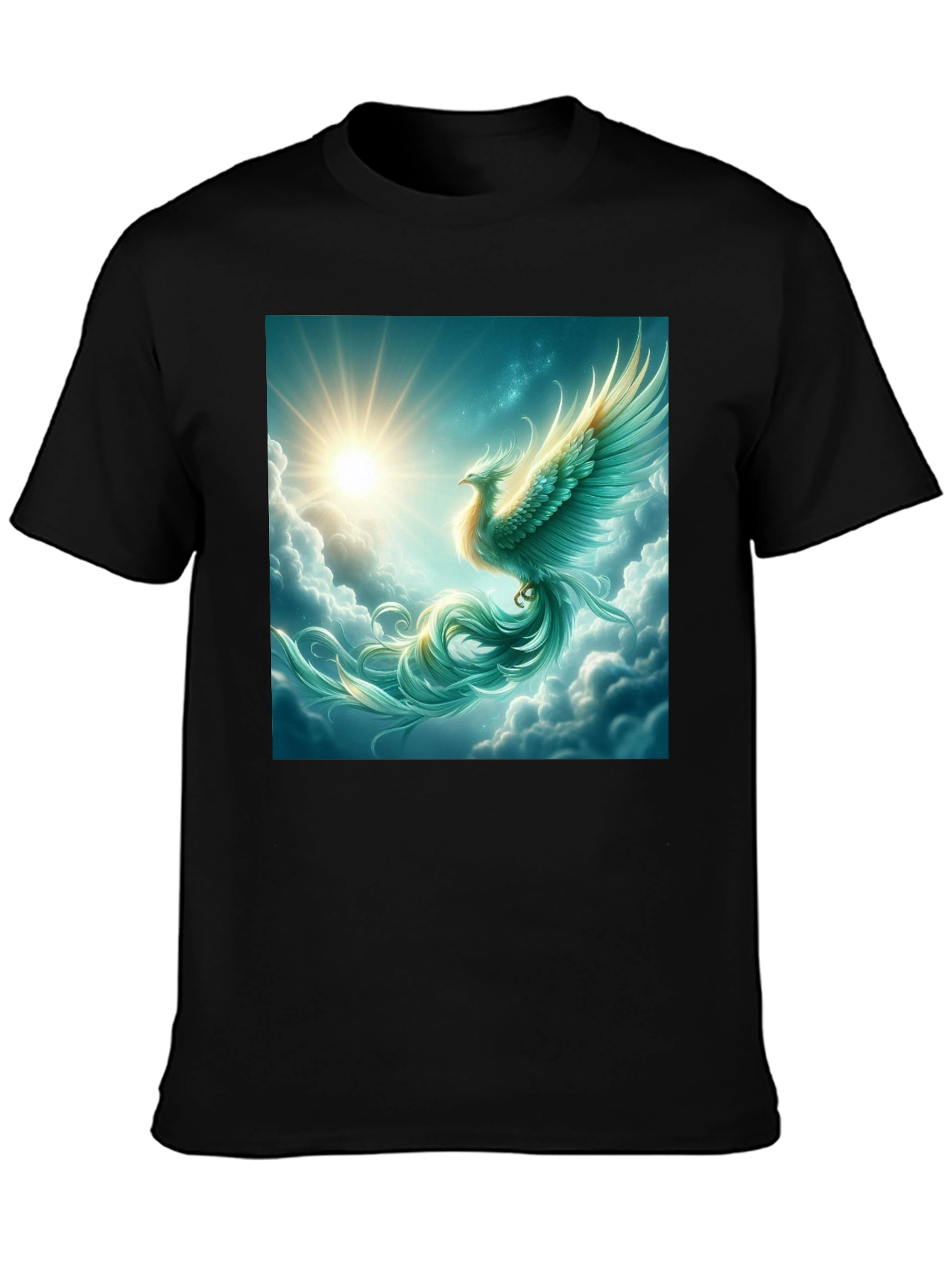 Mystical Phoenix Graphic Tee - Black Cotton Blend
