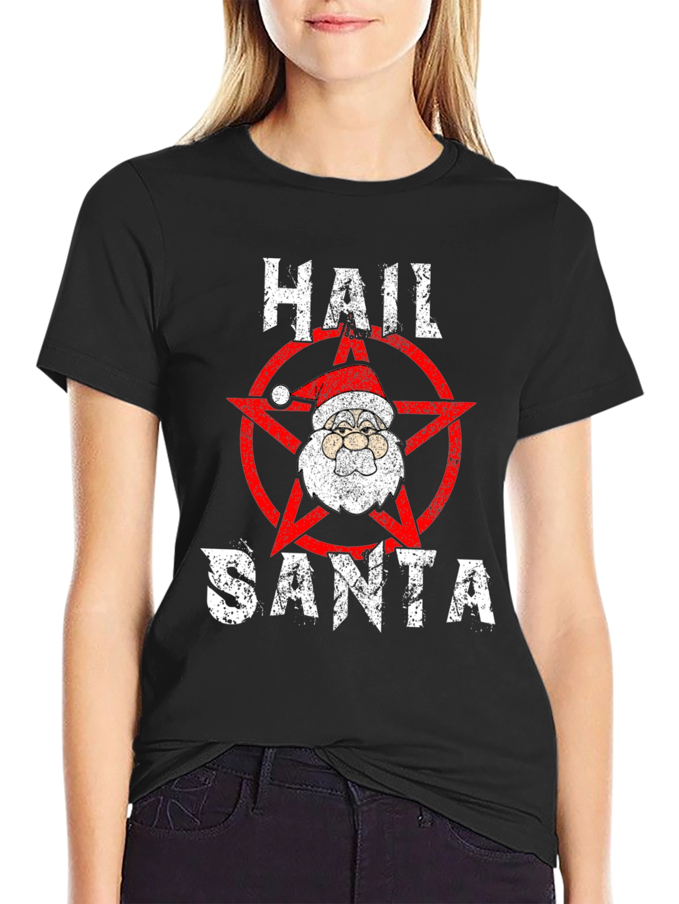 Hail Santa Graphic Tee - Black Cotton Blend T-Shirt