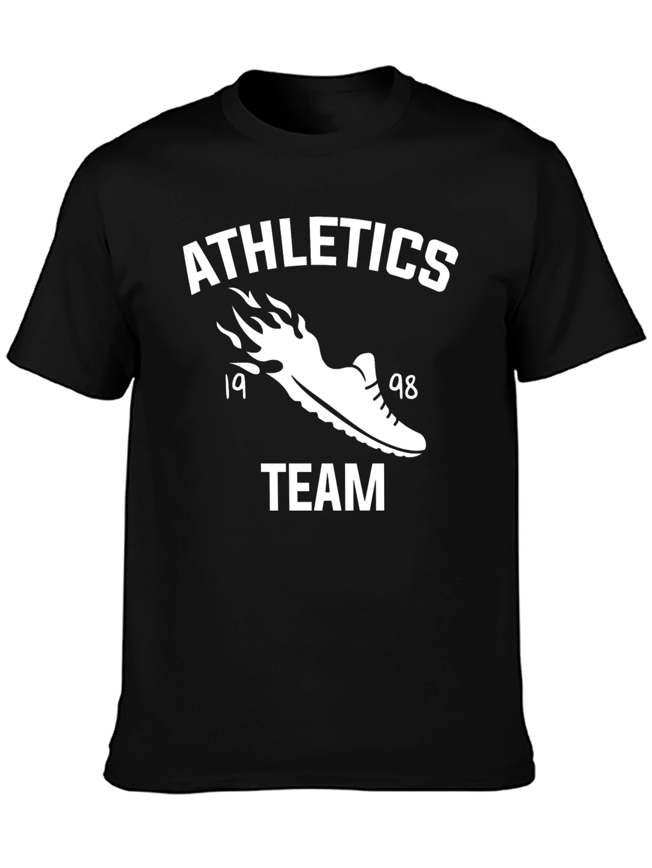 Athletics Team T-Shirt Black Cotton Shoe Fire Design