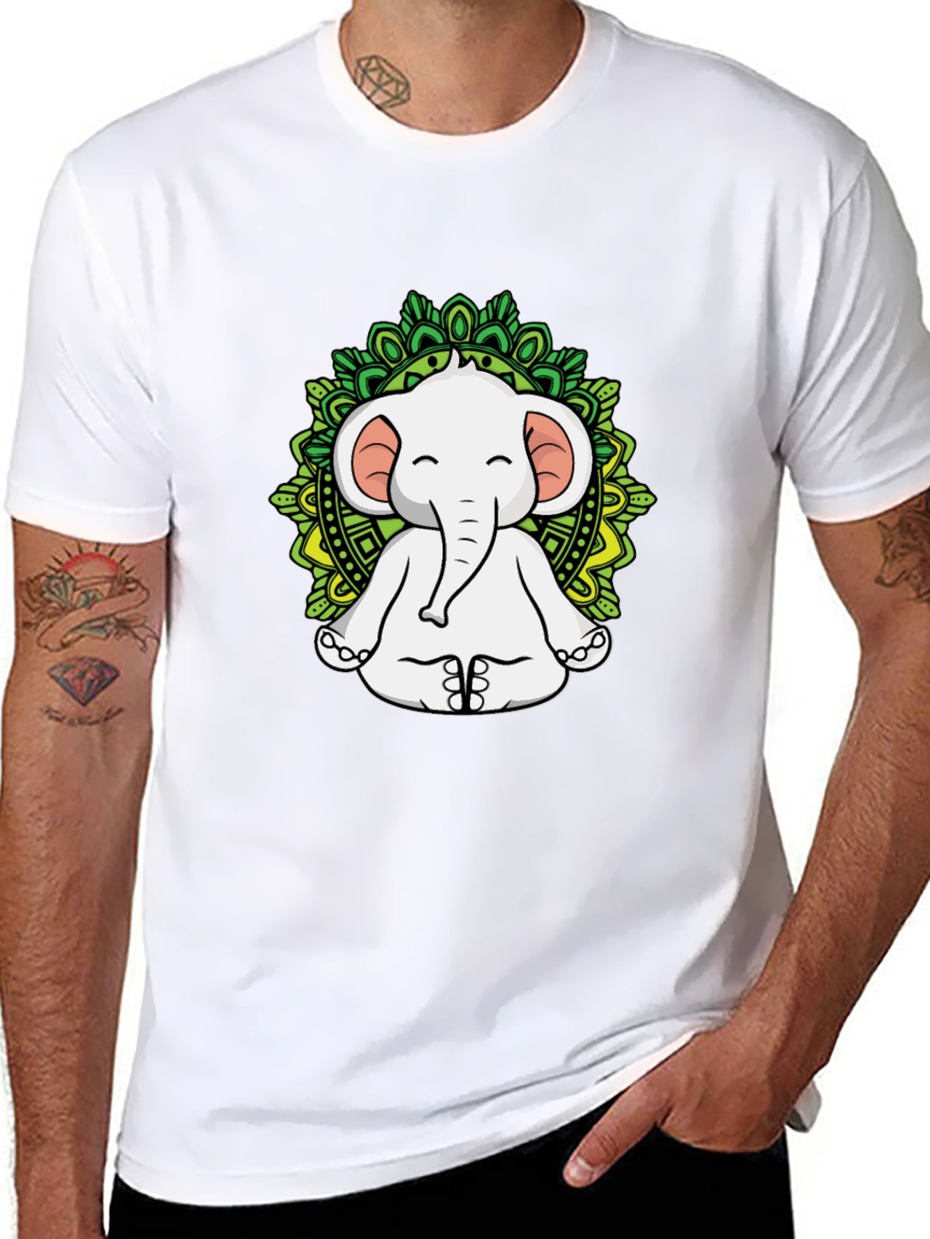 Yoga Elephant Mandala Graphic Tee - Black