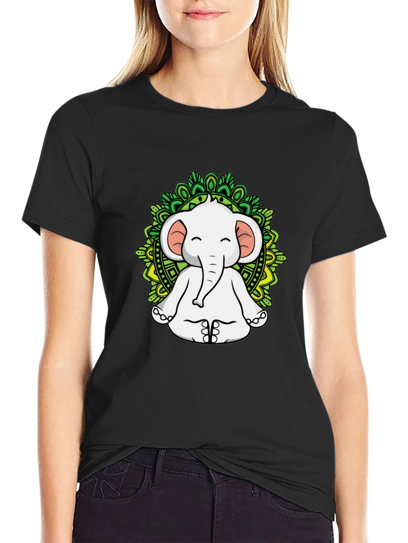 Yoga Elephant Mandala Graphic Tee - Black