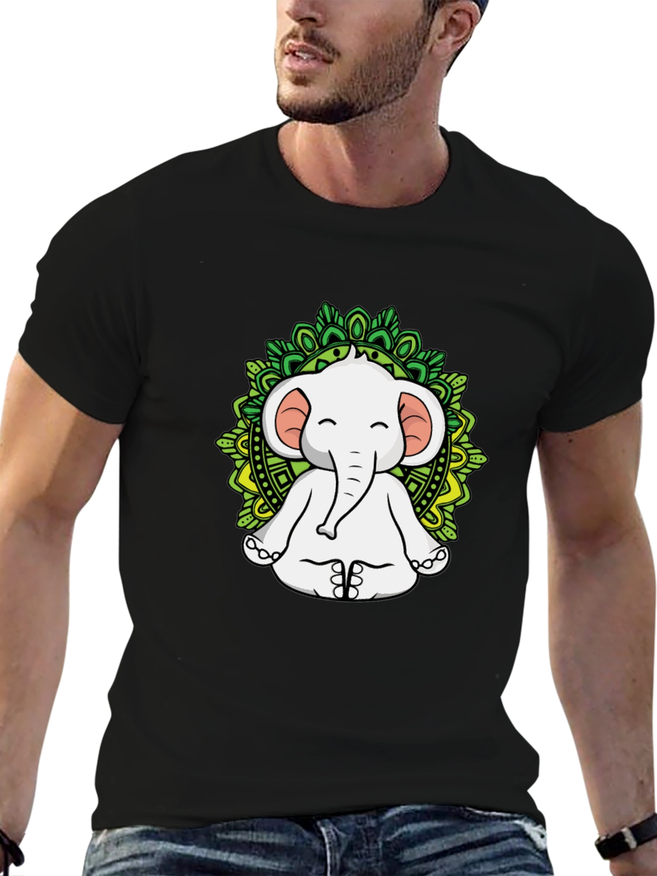 Yoga Elephant Mandala Graphic Tee - Black