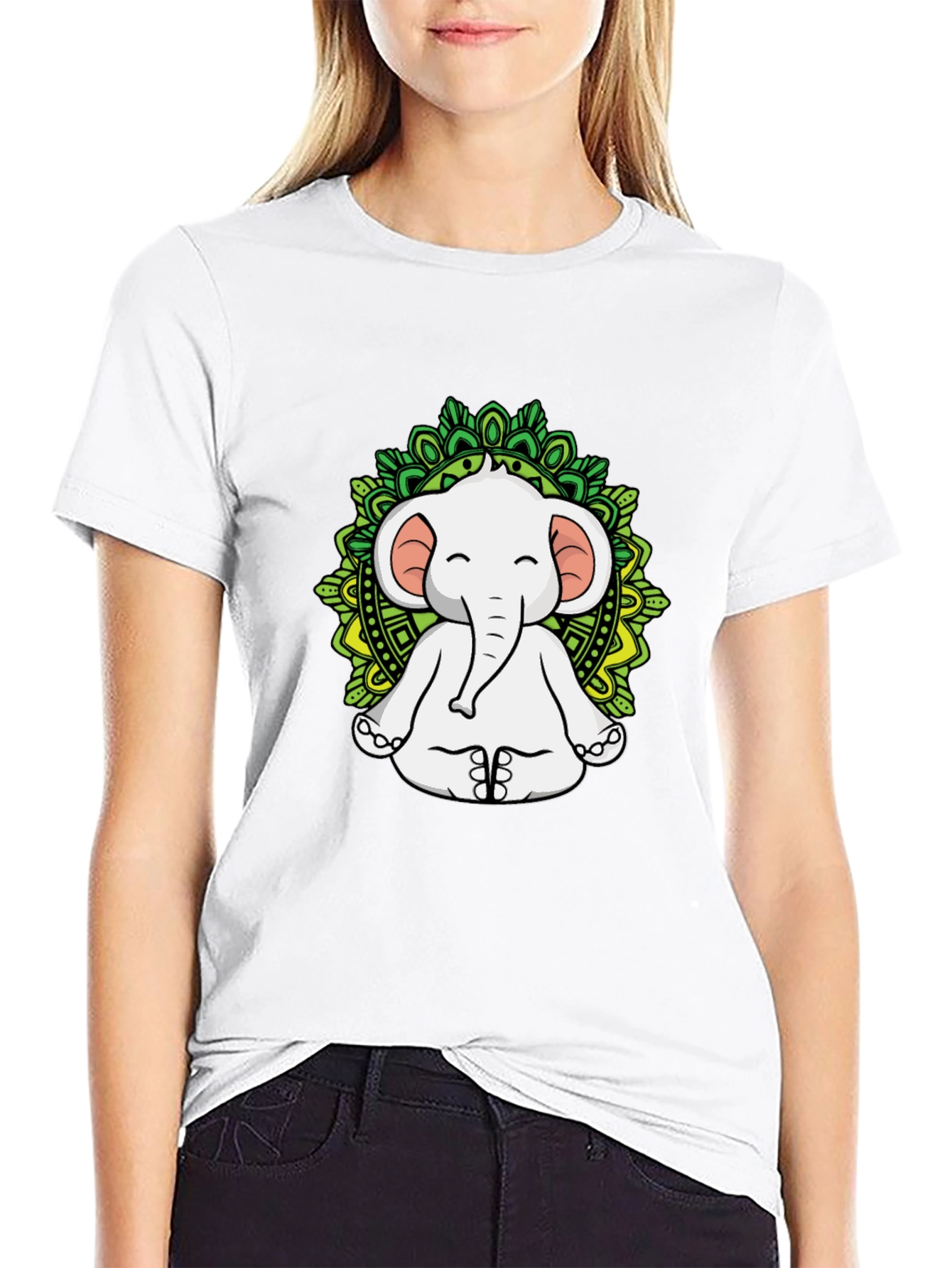 Yoga Elephant Mandala Graphic Tee - Black