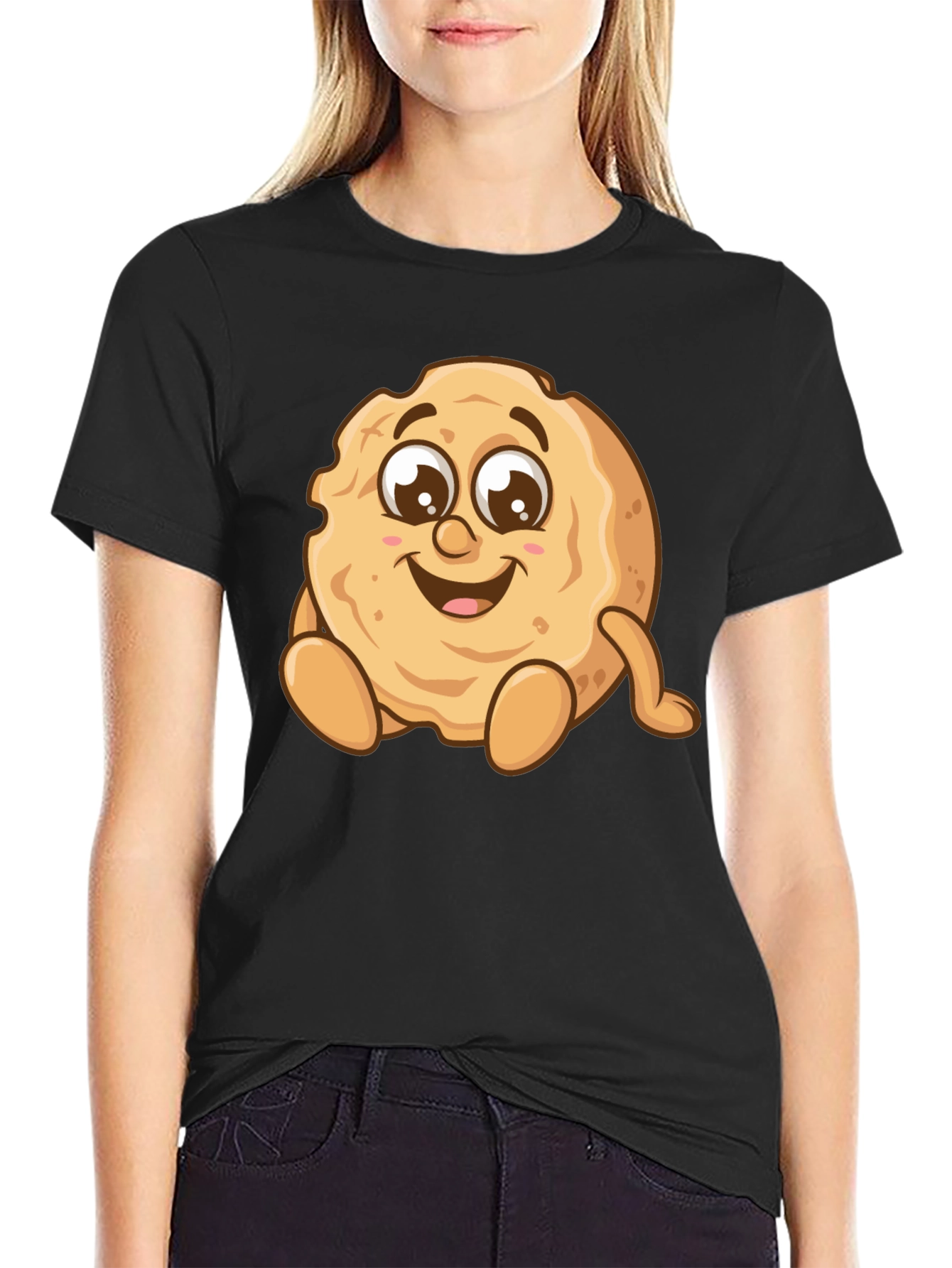 Funny Cookie Cartoon Graphic Tee - Unisex Black T-Shirt