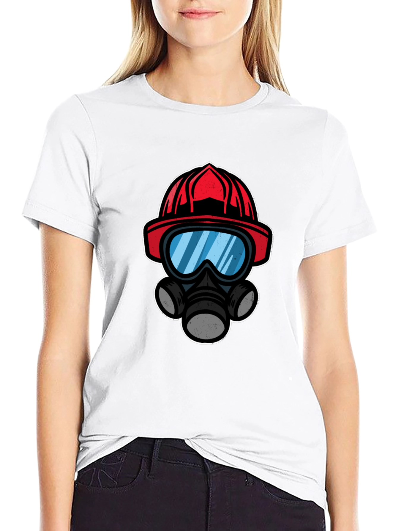 Firefighter Helmet Mask T-Shirt - Black