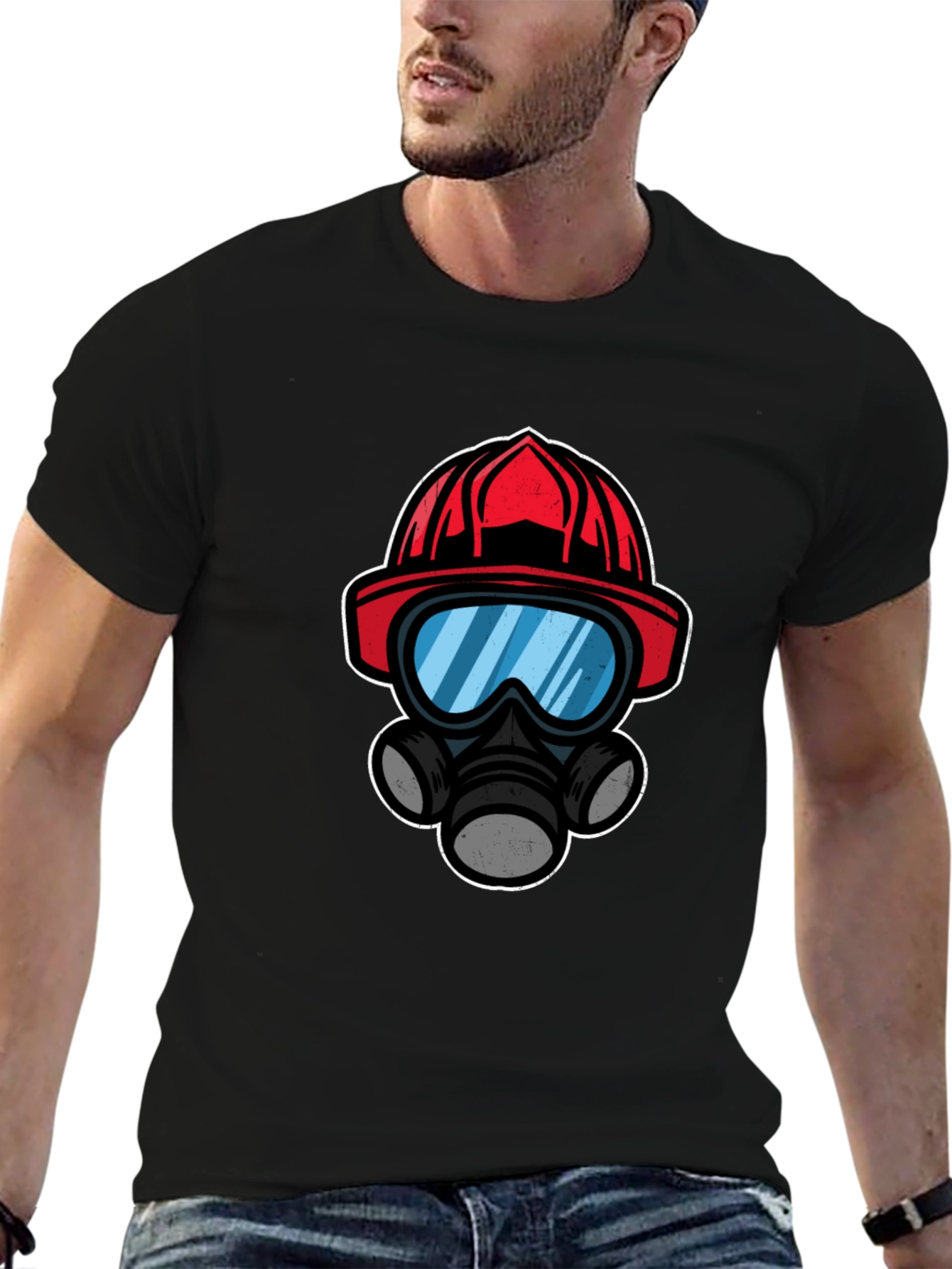 Firefighter Helmet Mask T-Shirt - Black