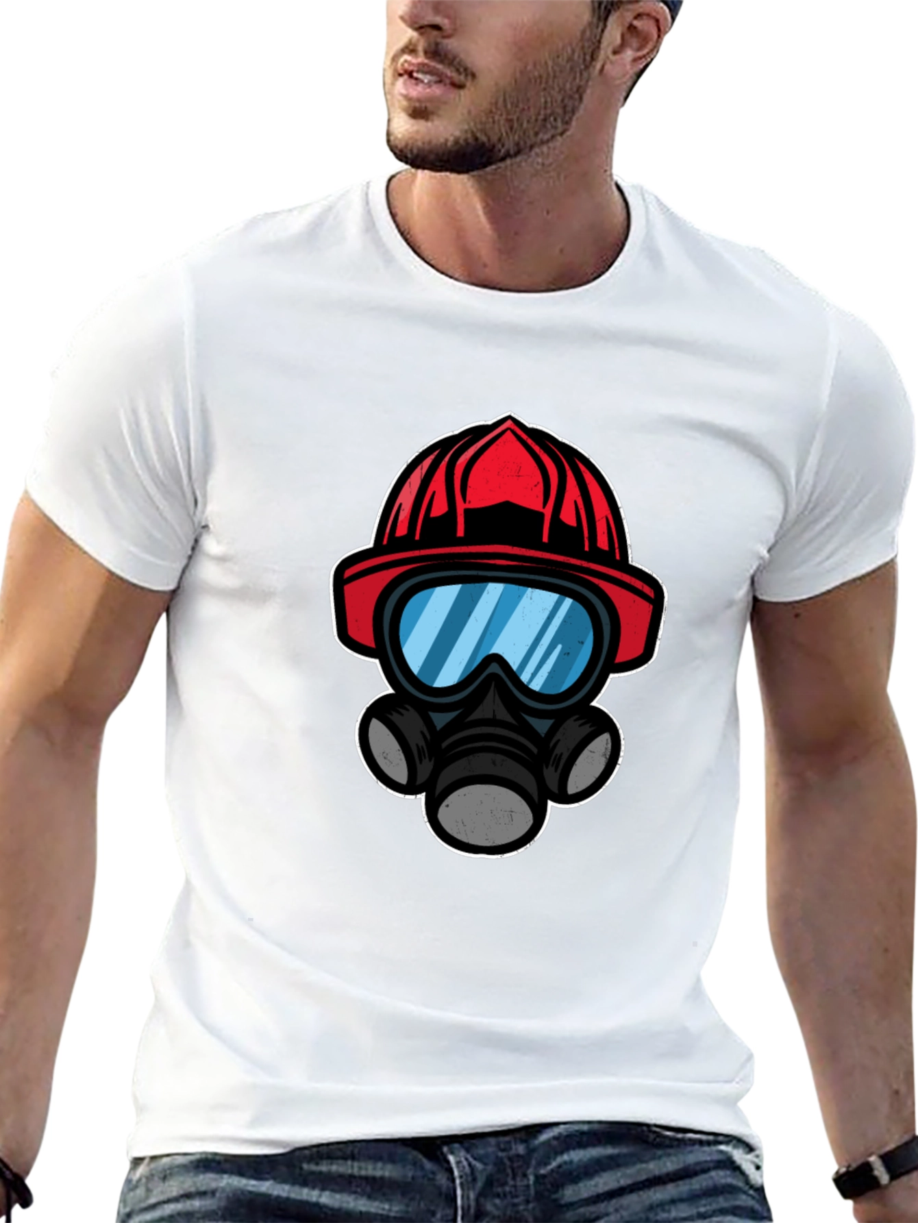 Firefighter Helmet Mask T-Shirt - Black