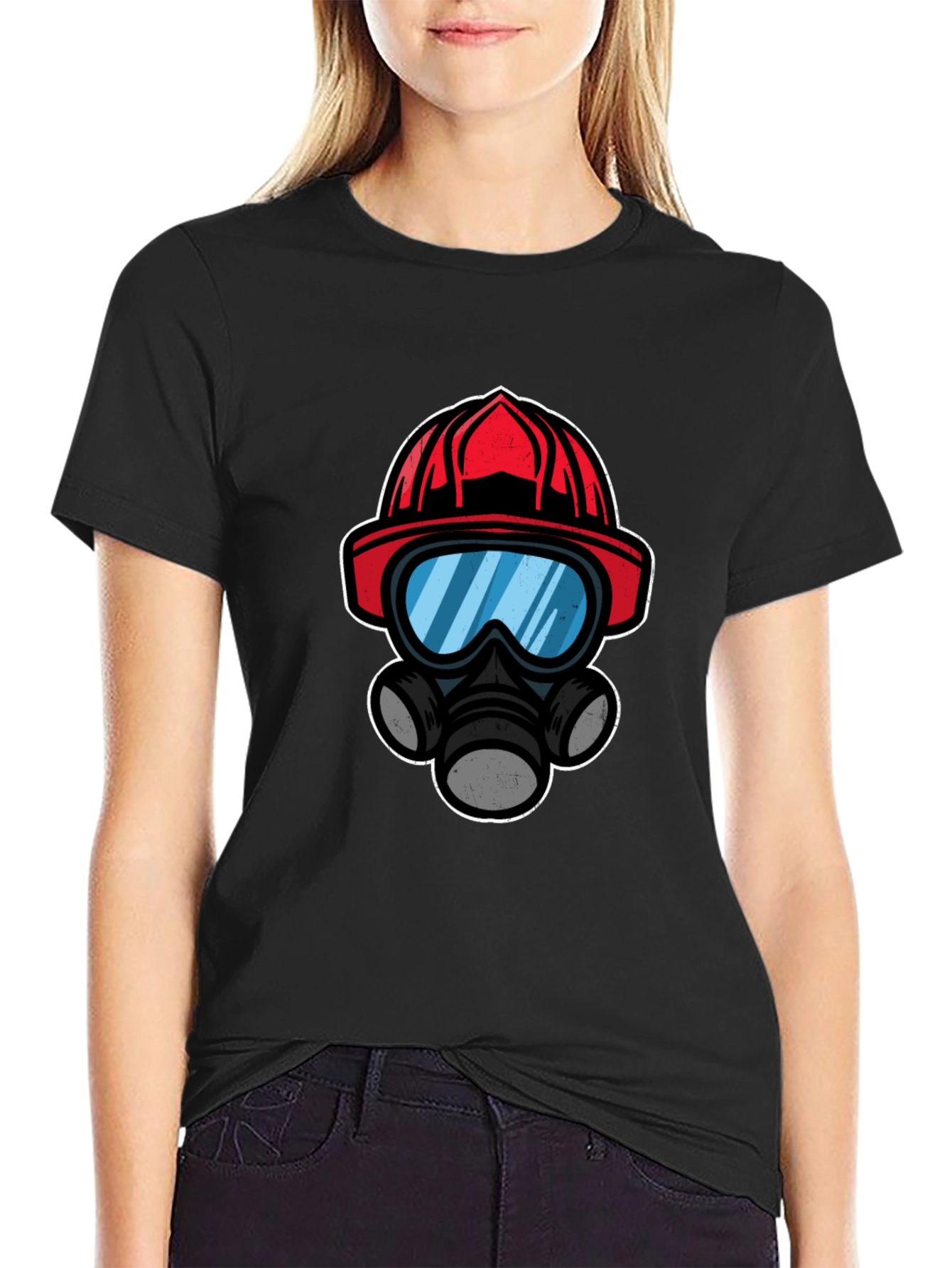 Firefighter Helmet Mask T-Shirt - Black