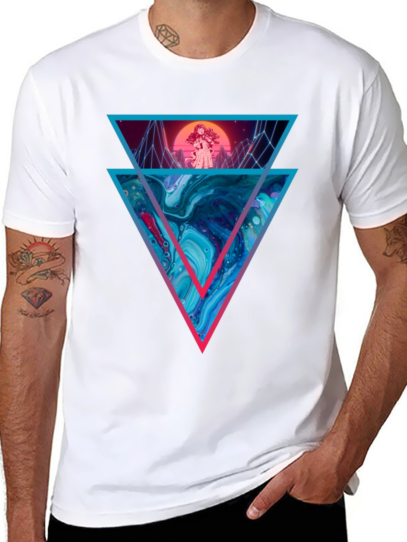 Retro Synthwave Graphic Tee - Geometric Design