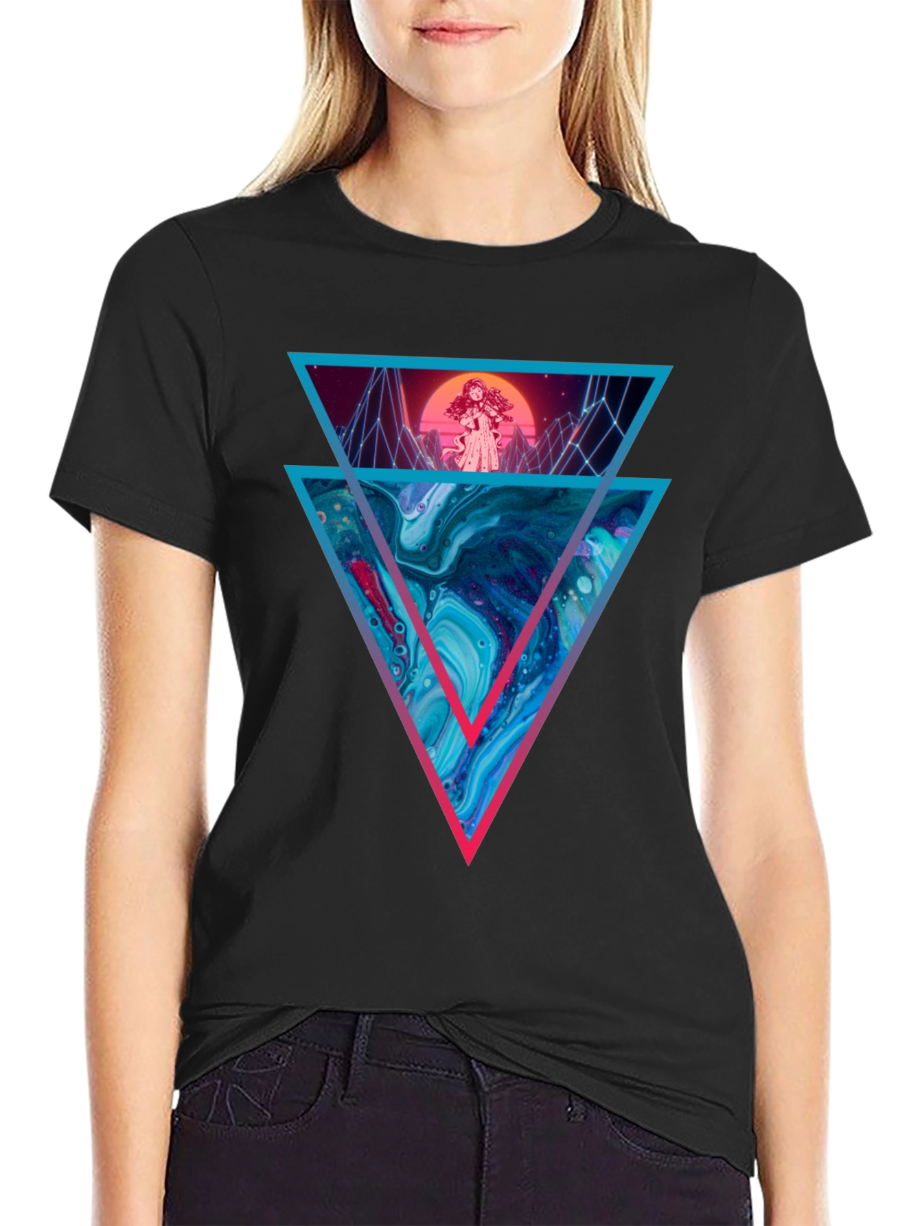 Retro Synthwave Graphic Tee - Geometric Design