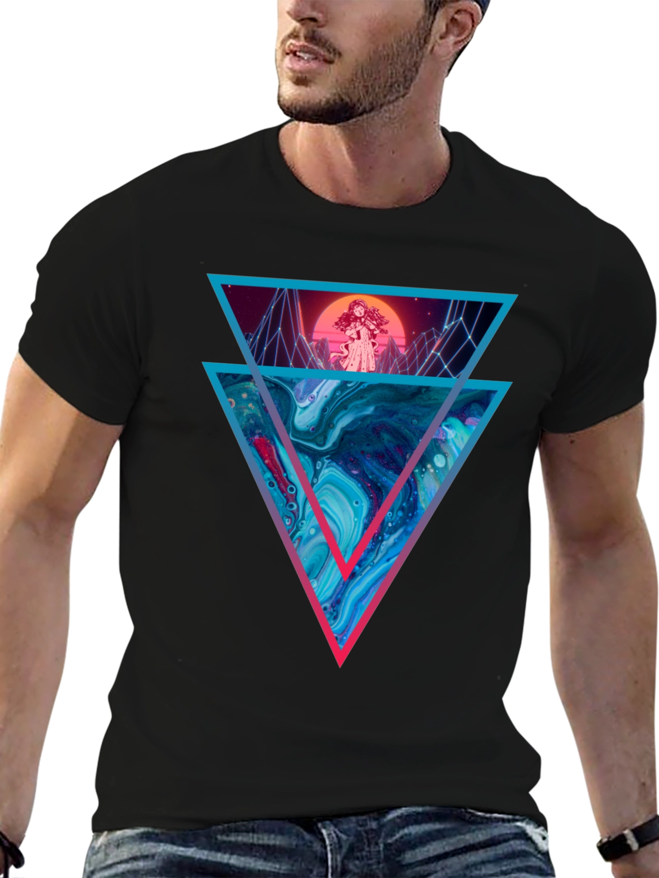 Retro Synthwave Graphic Tee - Geometric Design
