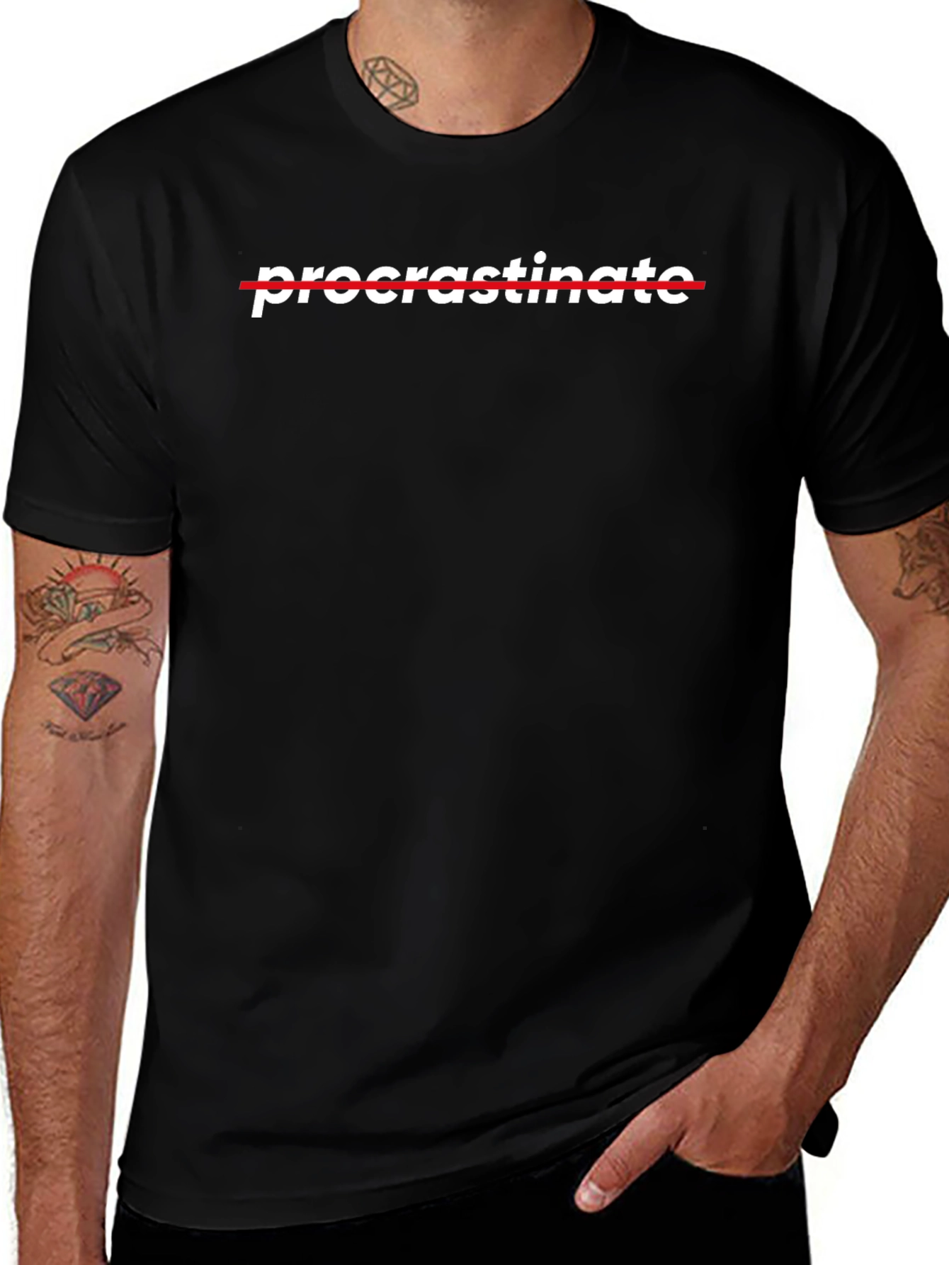 Procrastinate Crossed Out Black T-Shirt