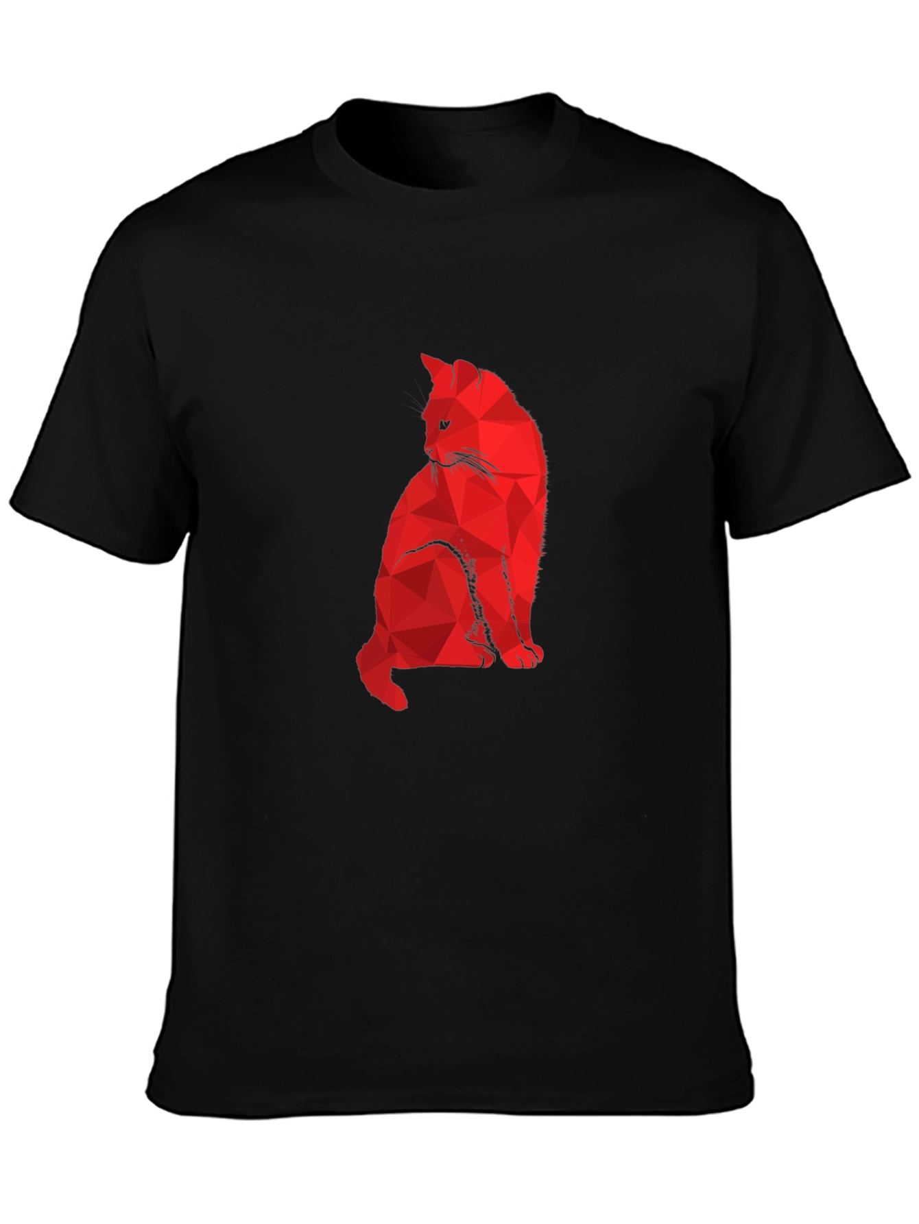Geometric Red Cat Black T-Shirt