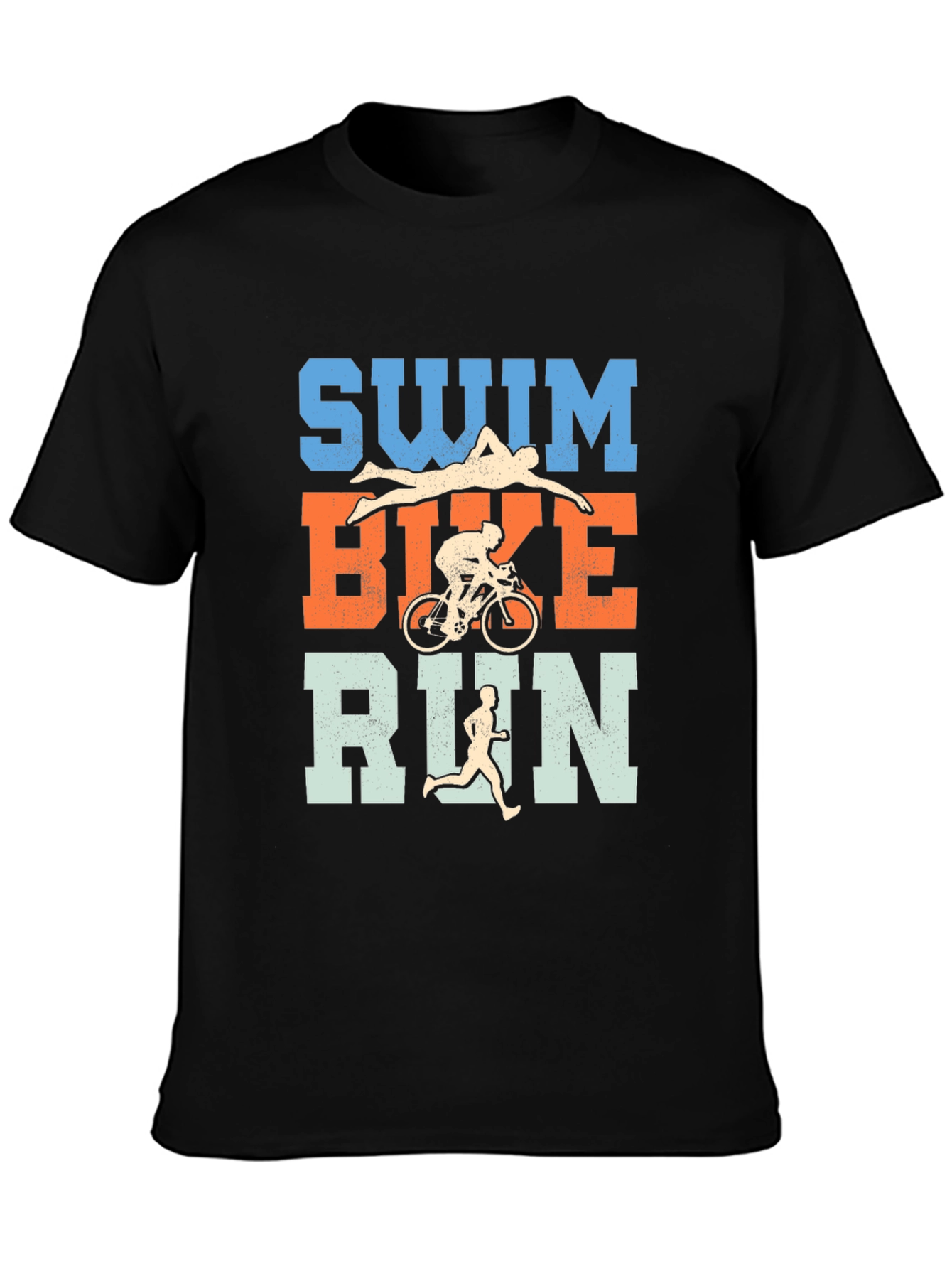 Triathlon Swim Bike Run T-Shirt - Black Cotton Tee