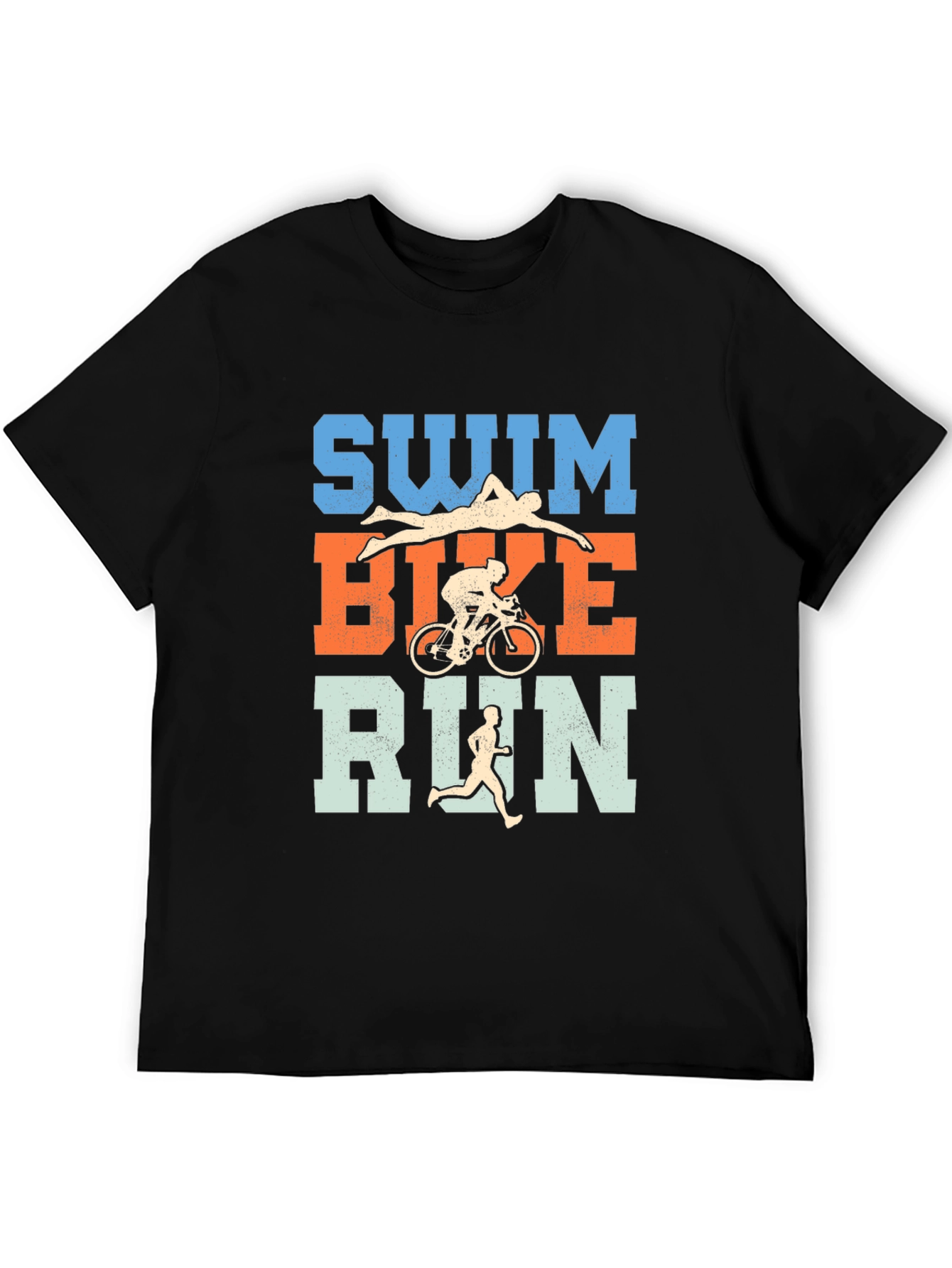 Triathlon Swim Bike Run T-Shirt - Black Cotton Tee