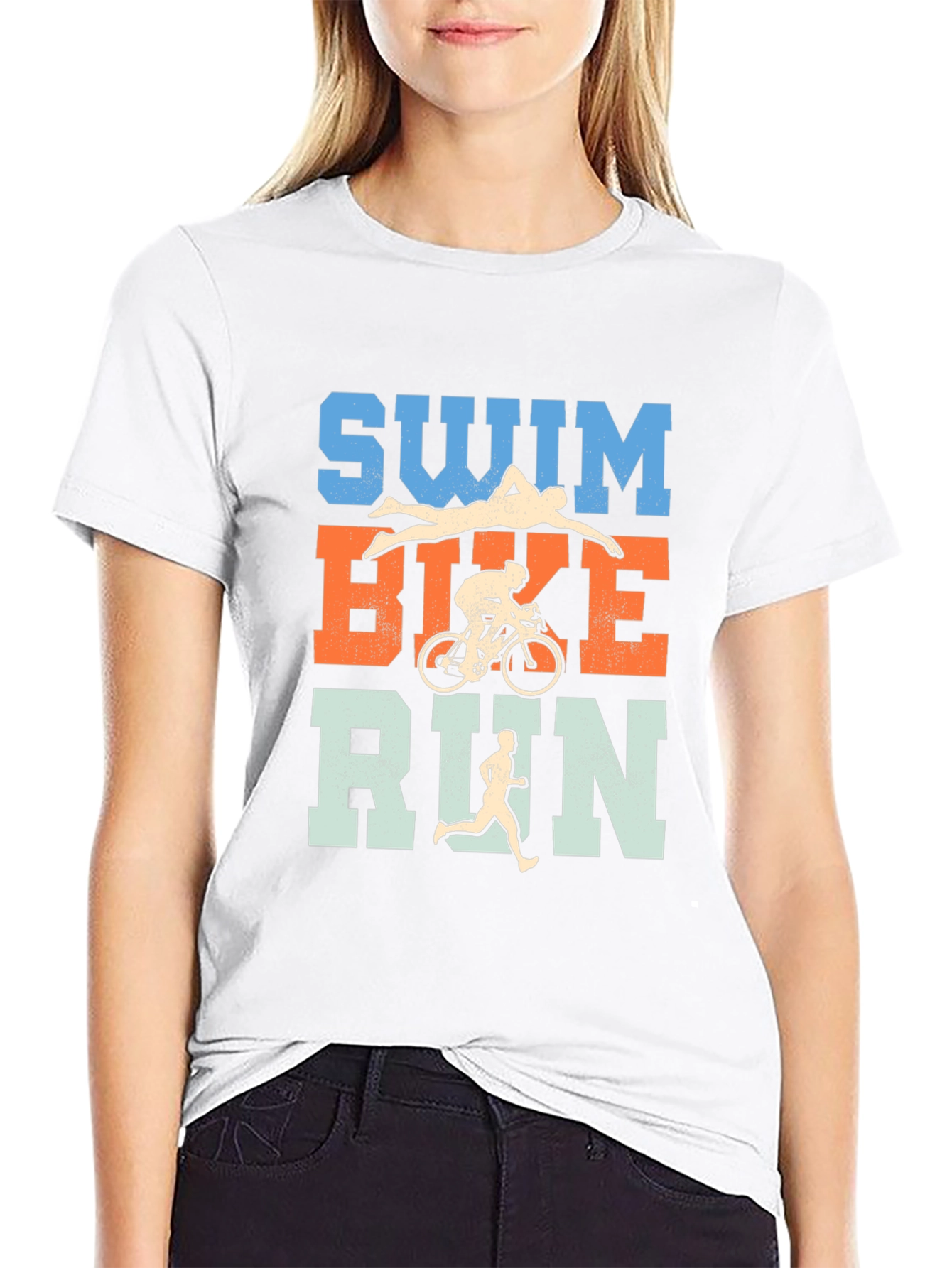 Triathlon Swim Bike Run T-Shirt - Black Cotton Tee