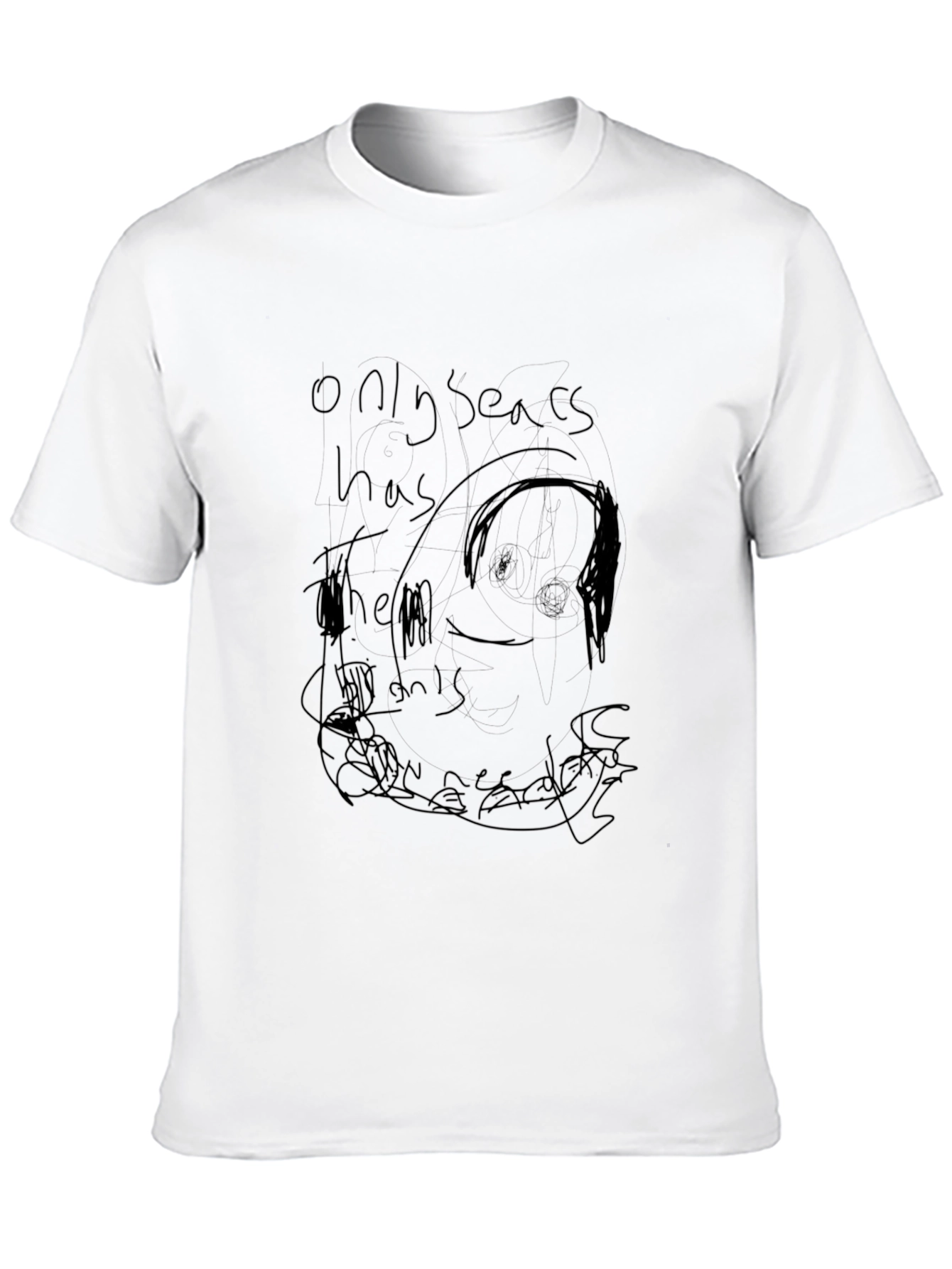 Mens Black Graphic Tee - Expressive Doodle Design