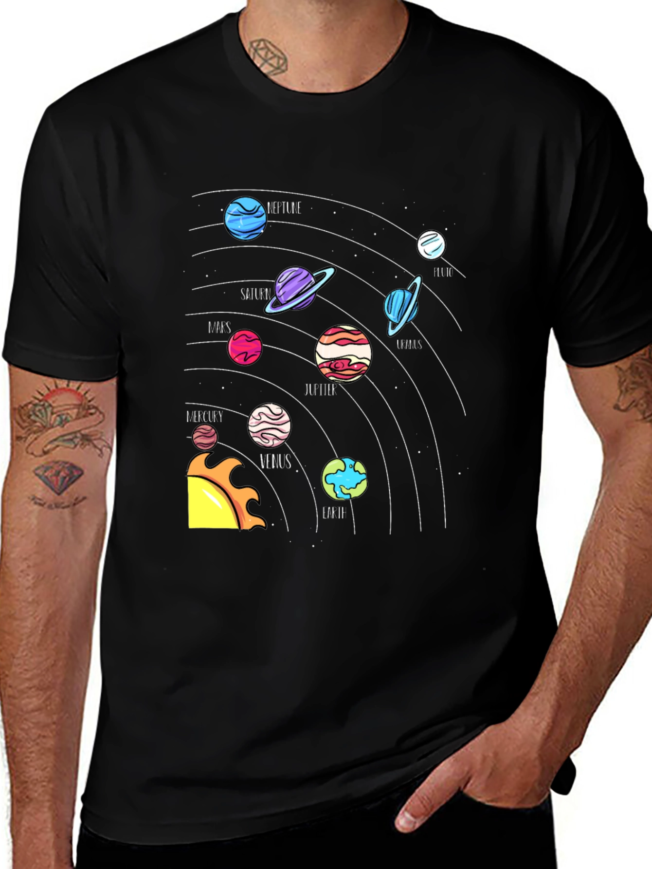 Planets Graphic Tee - Black Crew Neck T-Shirt