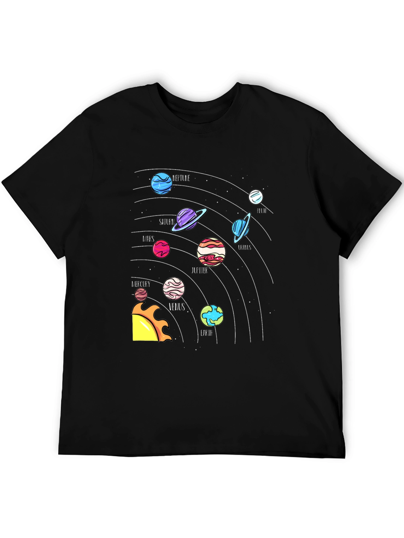 Planets Graphic Tee - Black Crew Neck T-Shirt