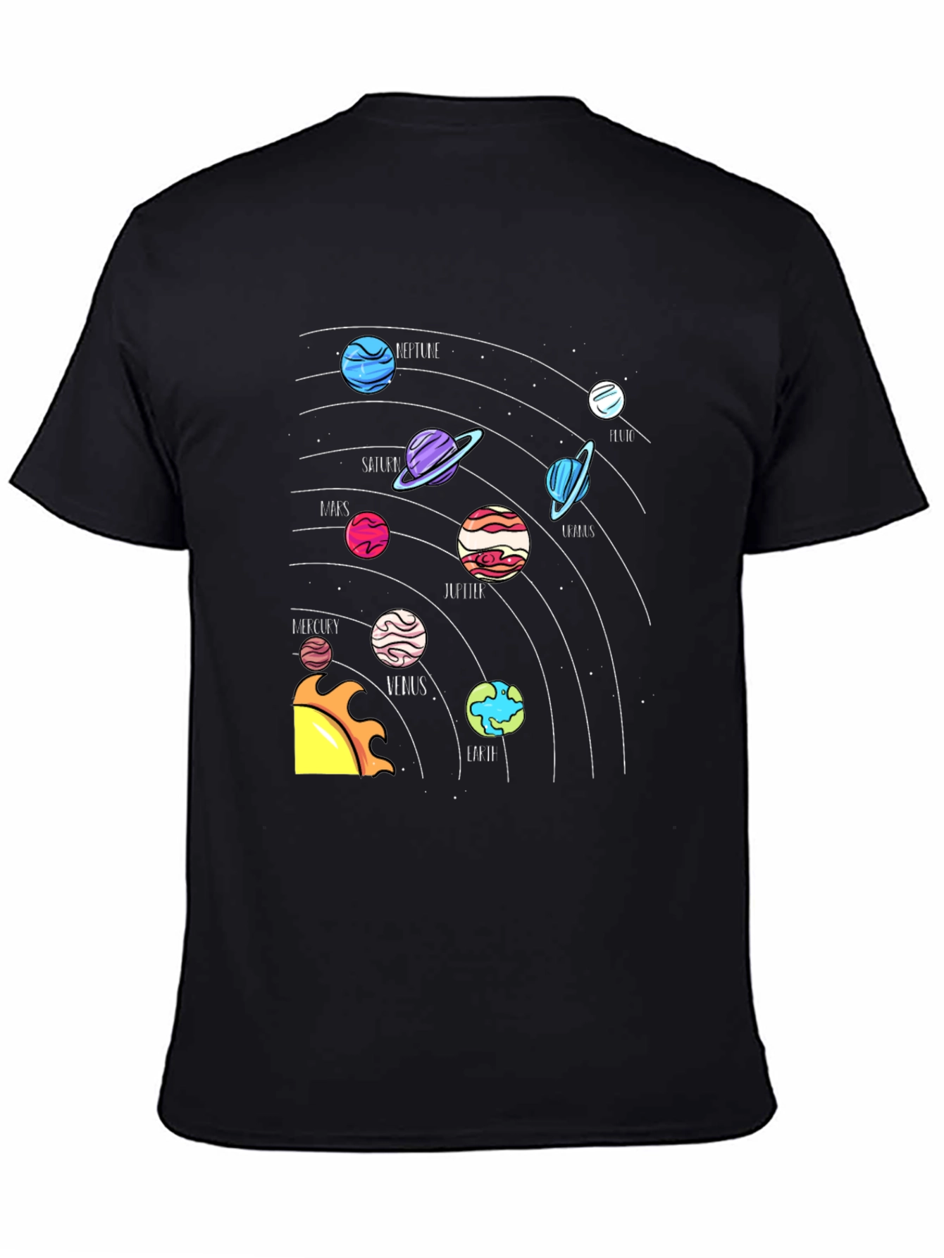 Planets Graphic Tee - Black Crew Neck T-Shirt
