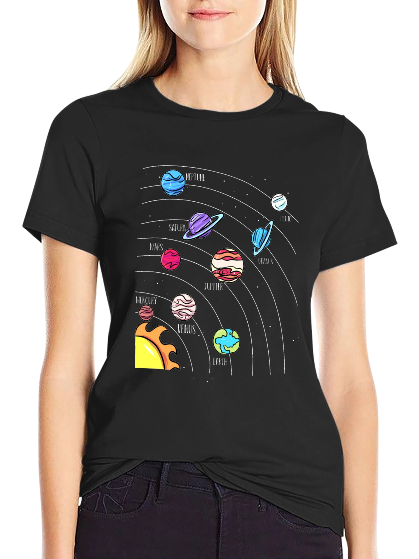 Planets Graphic Tee - Black Crew Neck T-Shirt