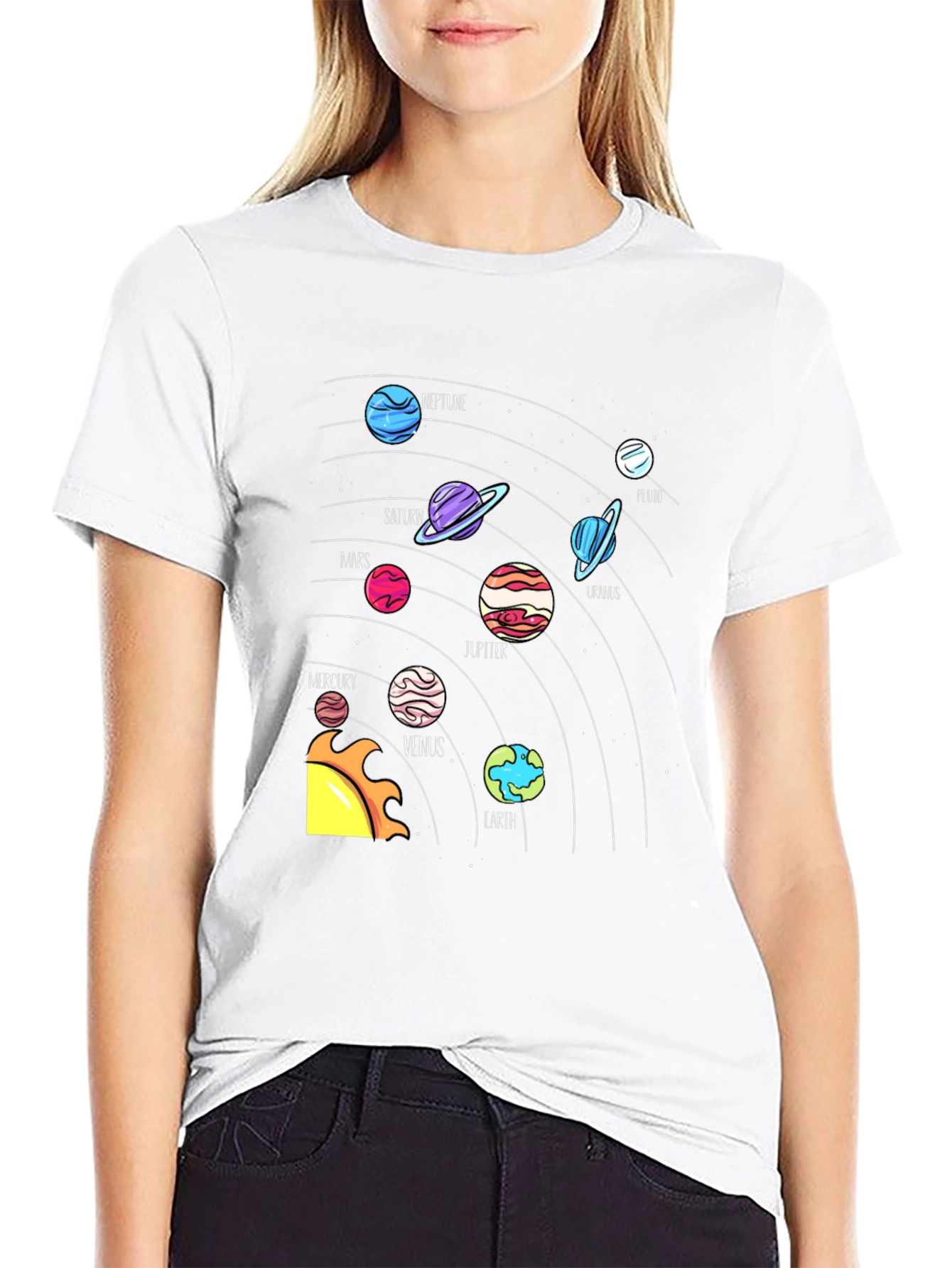 Planets Graphic Tee - Black Crew Neck T-Shirt