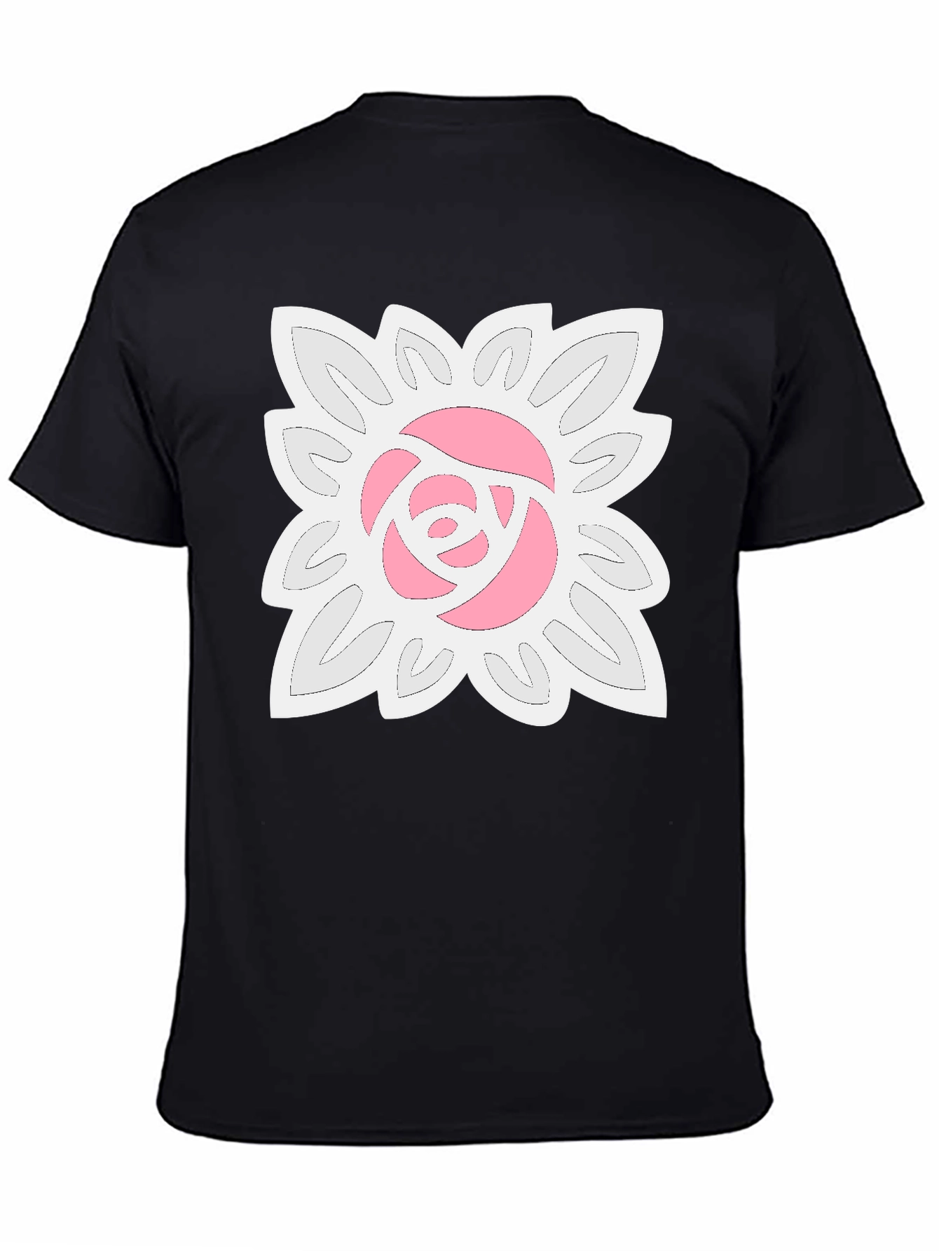 Black T-Shirt with Floral Rose Design