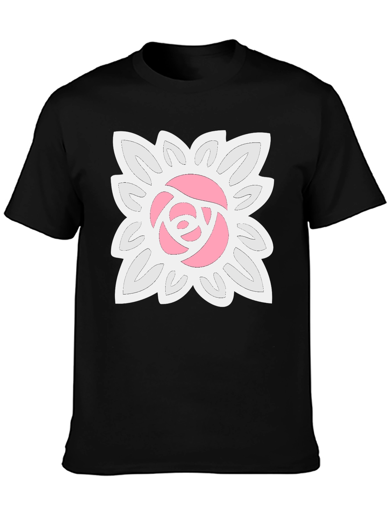 Black T-Shirt with Floral Rose Design