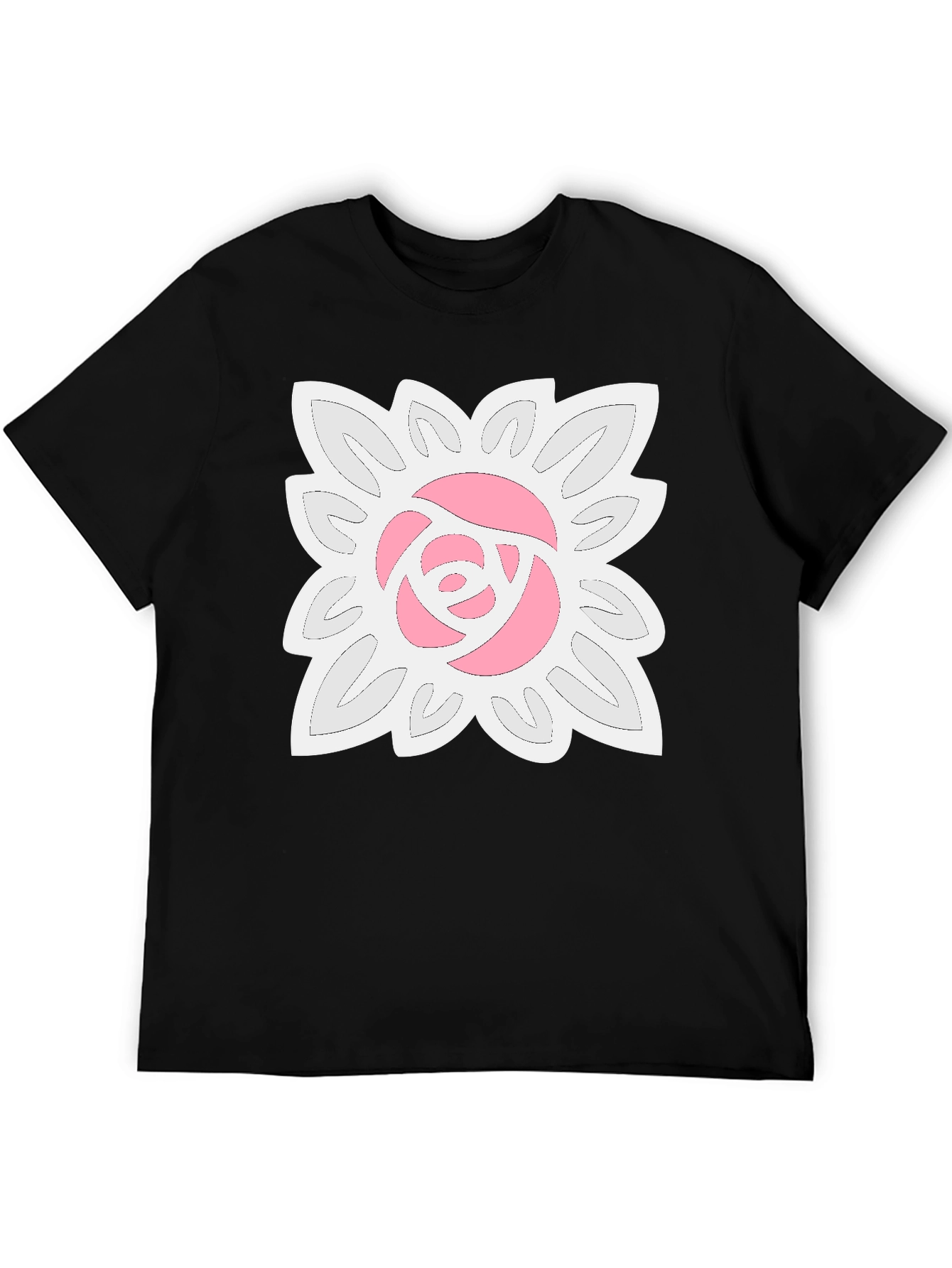 Black T-Shirt with Floral Rose Design