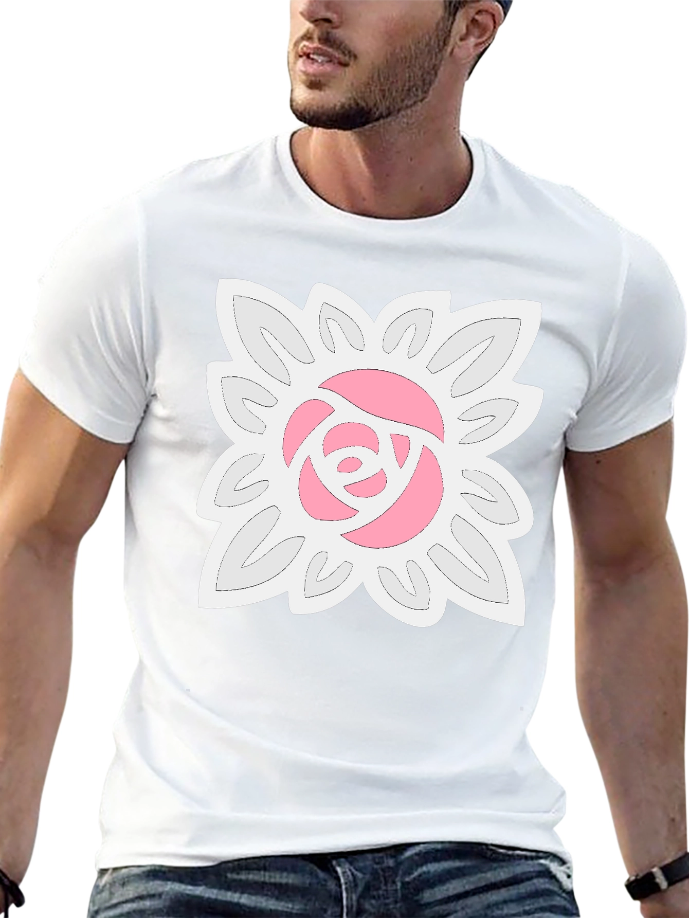 Black T-Shirt with Floral Rose Design