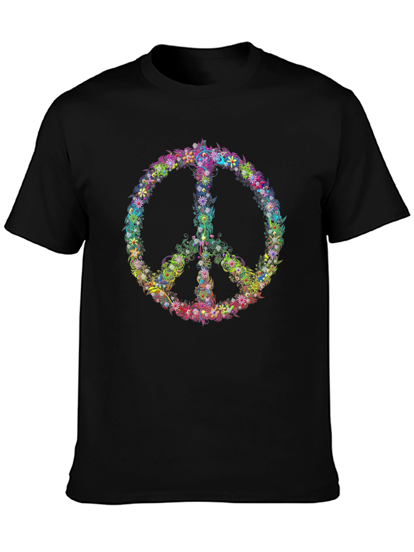 Floral Peace Sign T-Shirt - Black