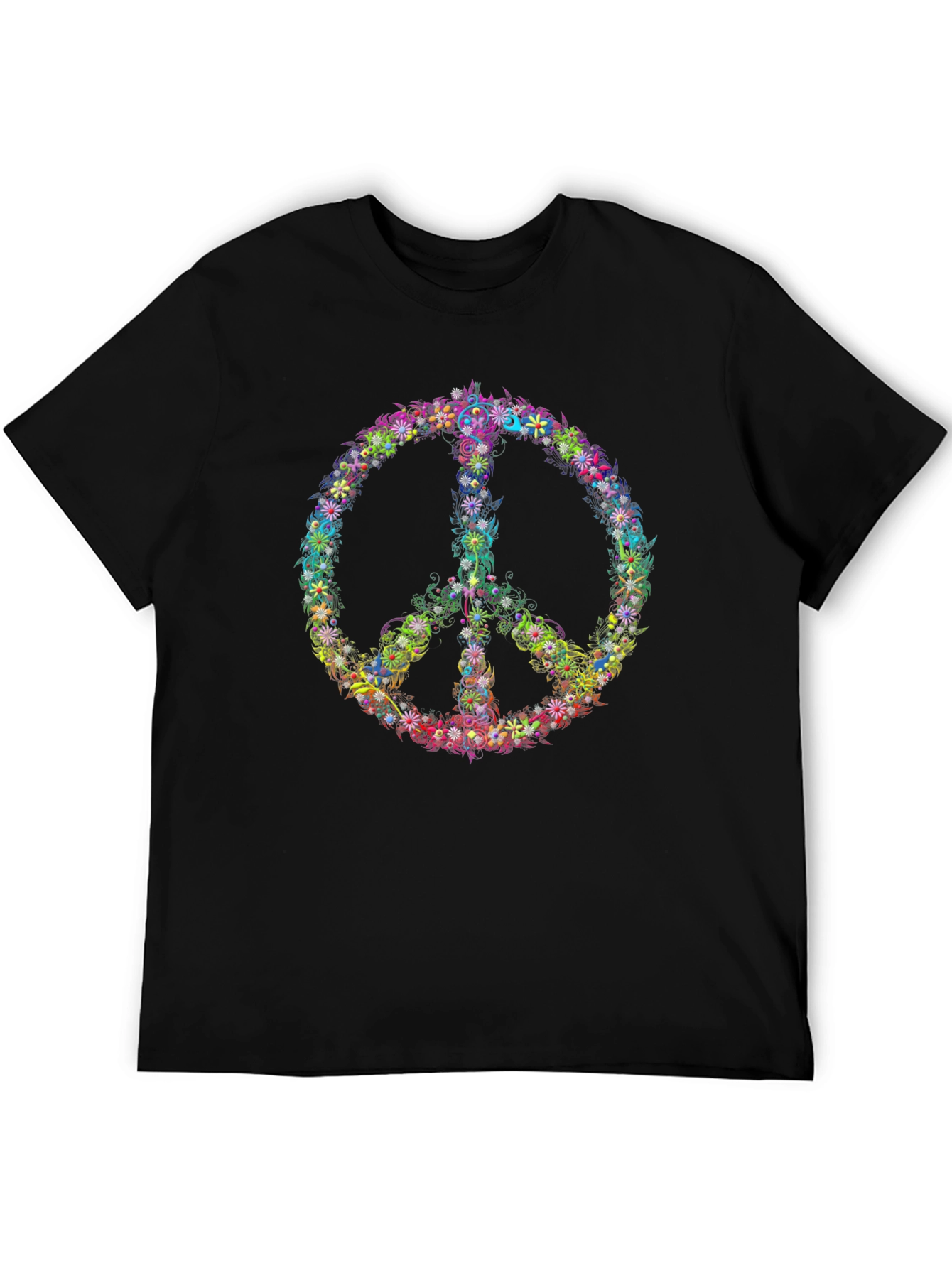 Floral Peace Sign T-Shirt - Black