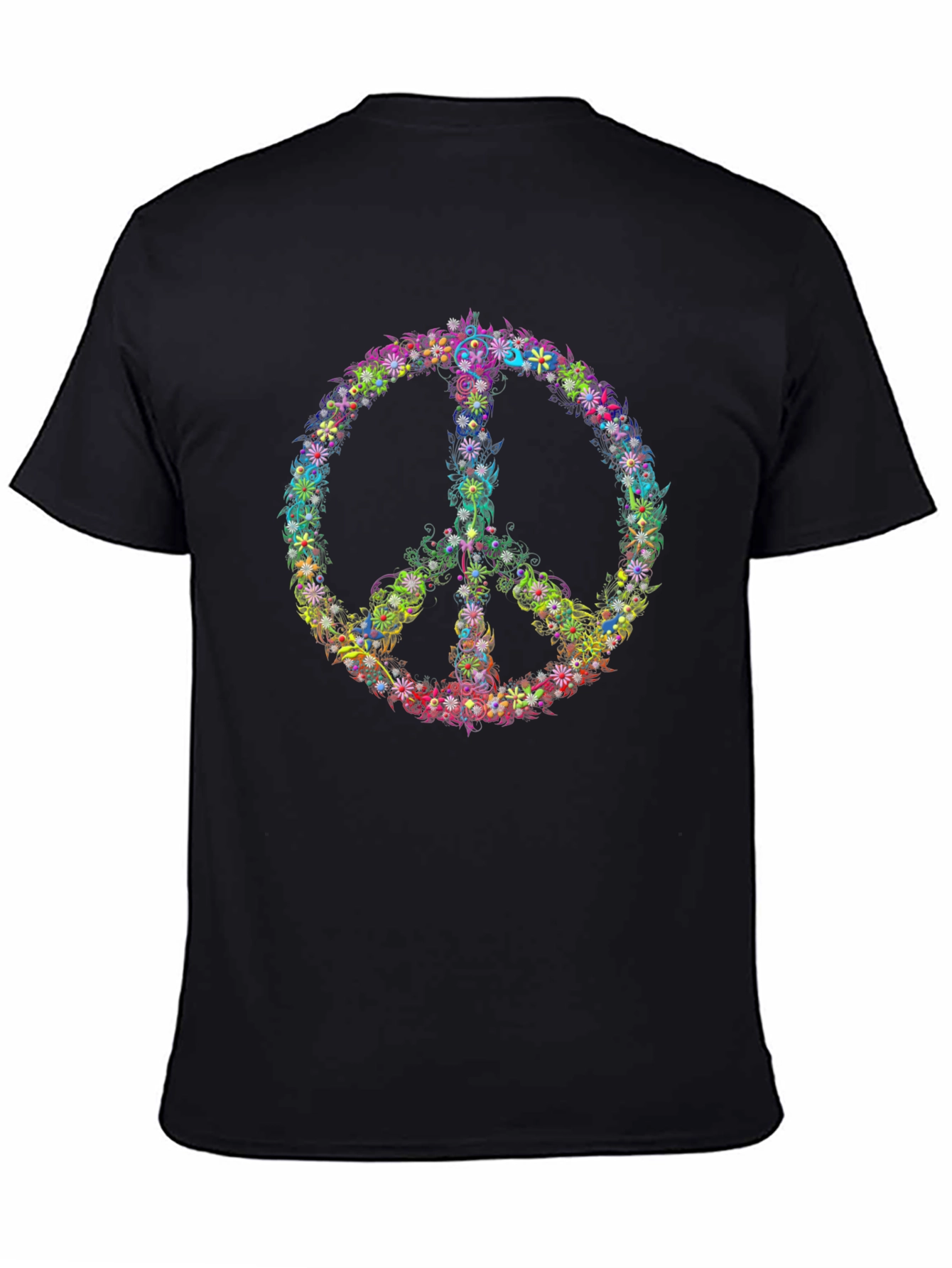Floral Peace Sign T-Shirt - Black
