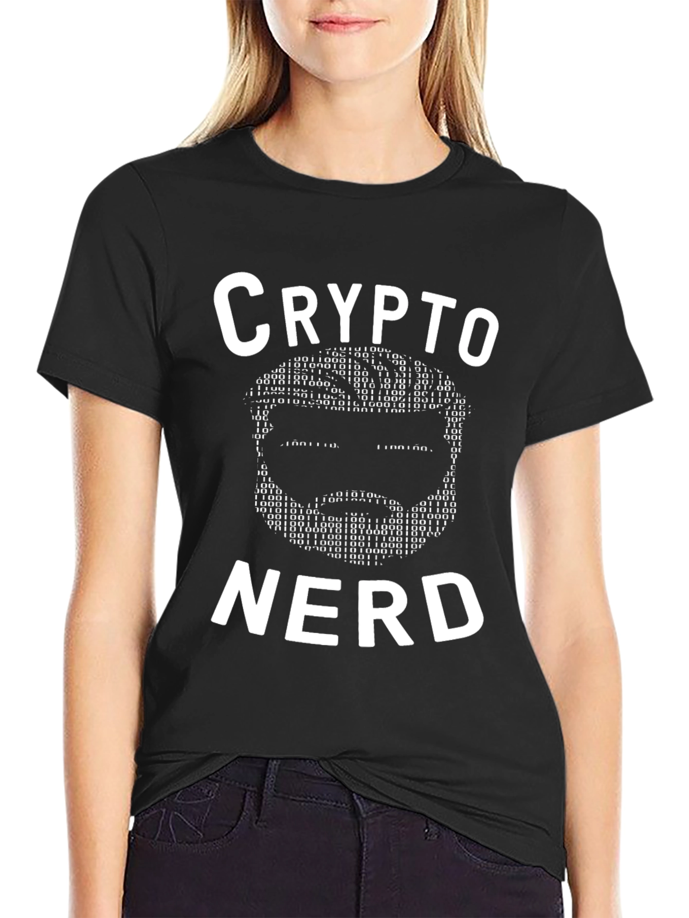 Crypto Nerd Black T-Shirt with Binary Code Graphic