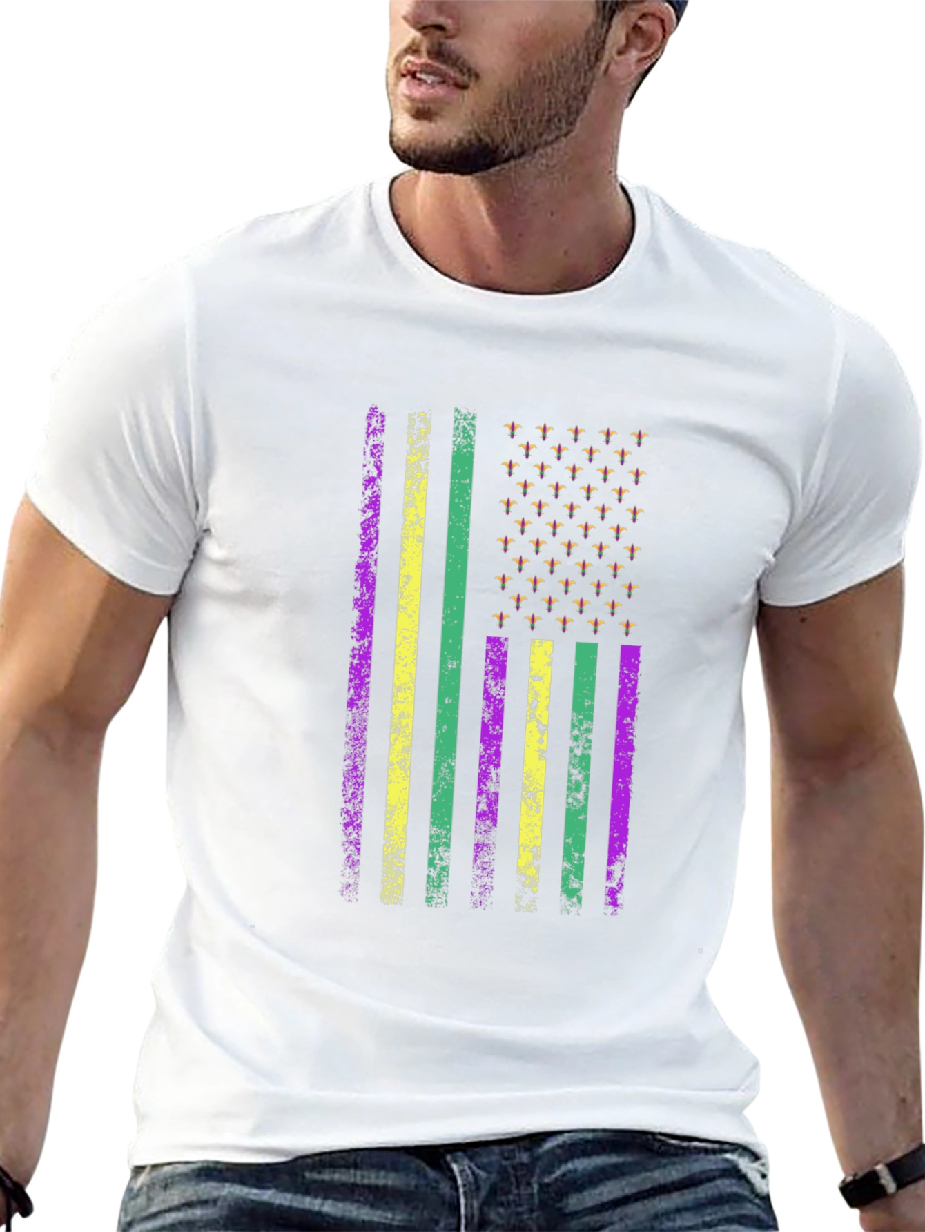 Mardi Gras Flag T-Shirt - Purple Green Gold