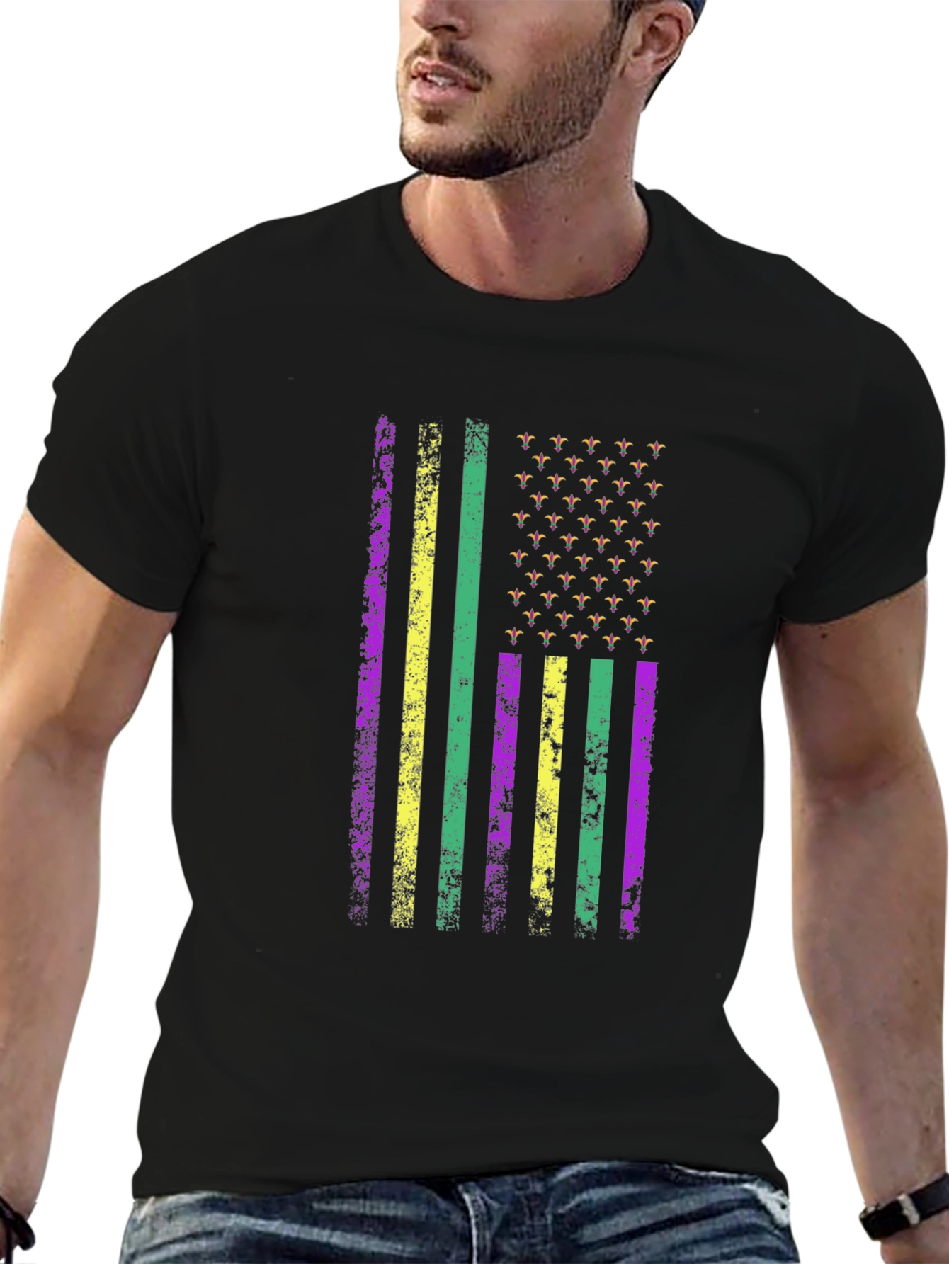Mardi Gras Flag T-Shirt - Purple Green Gold