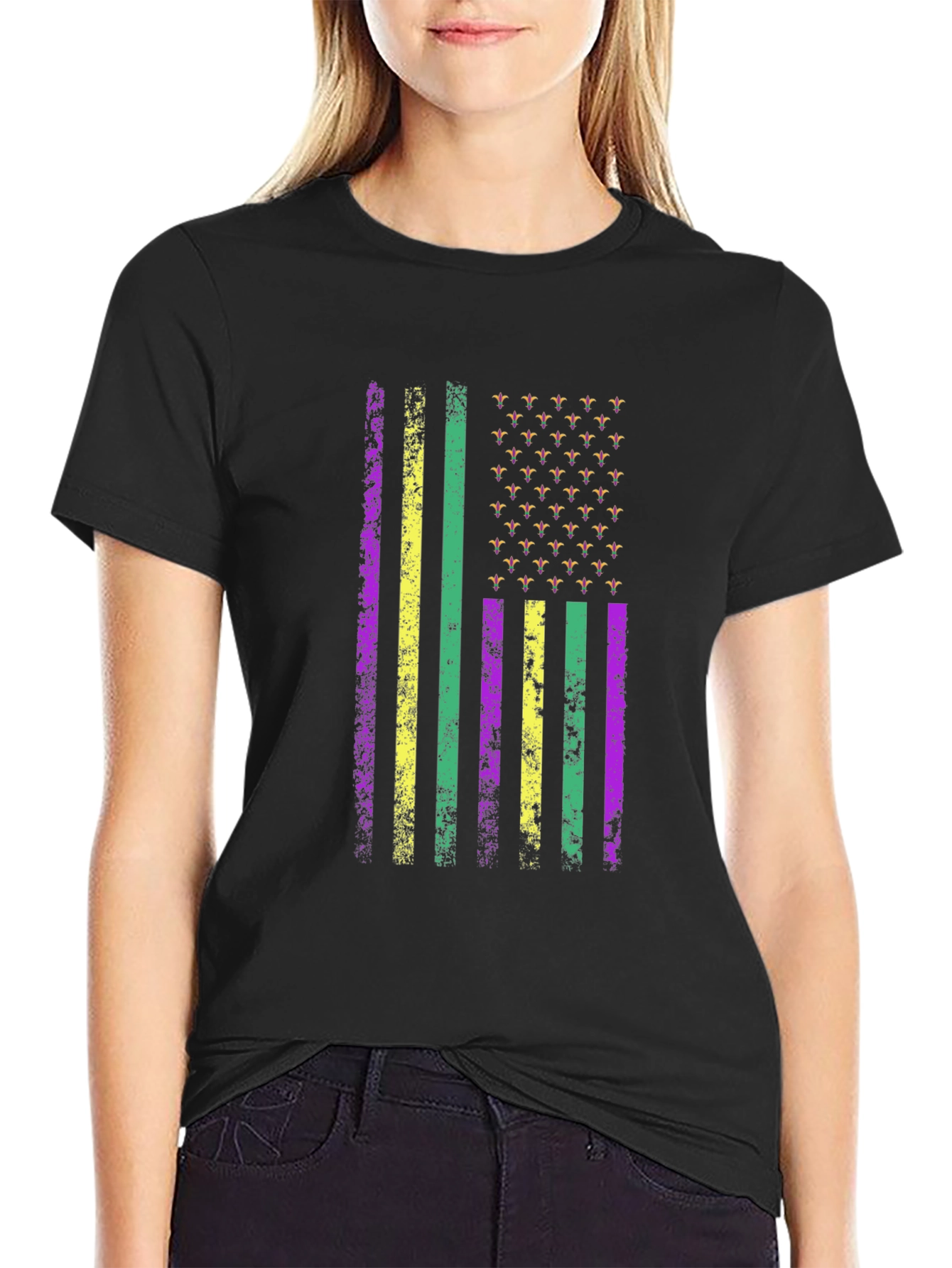 Mardi Gras Flag T-Shirt - Purple Green Gold