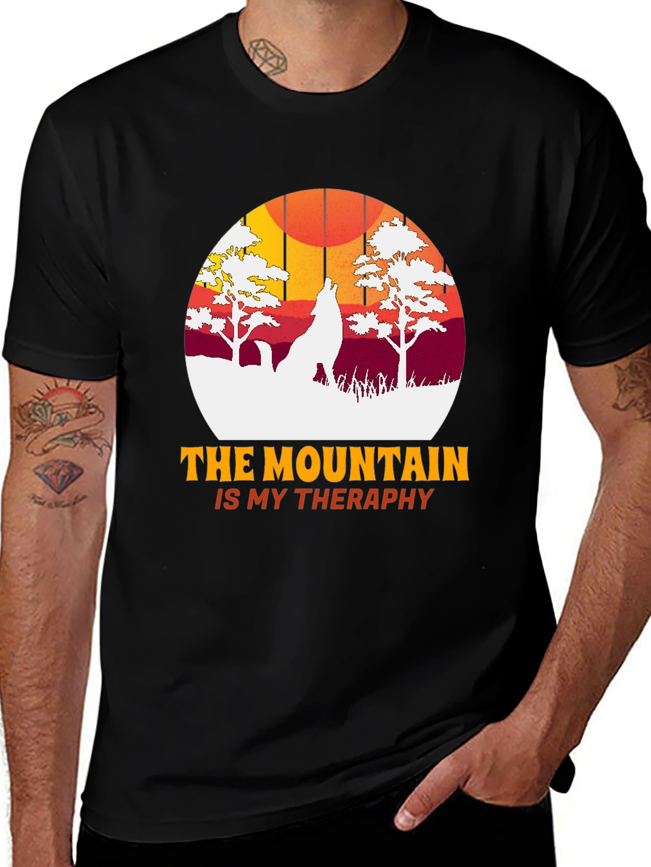 Mountain Therapy Graphic Tee - Nature Wolf T-Shirt